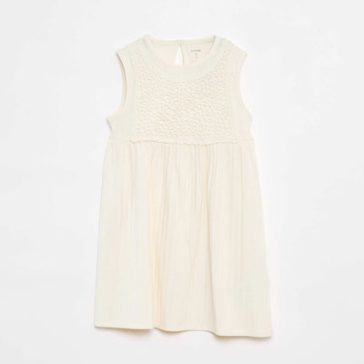 Robe côtelée et macramé sans manches BLANC