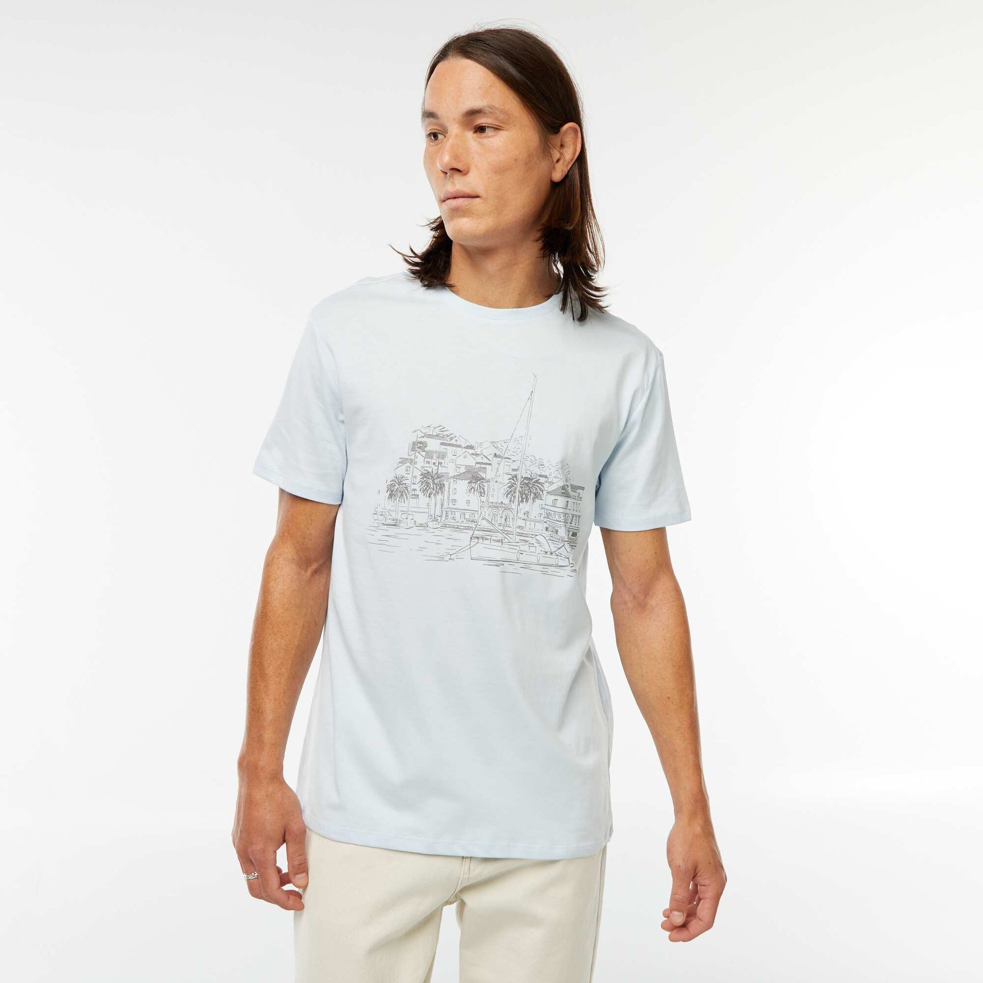 Tee-shirt manches courtes imprimé BLEU