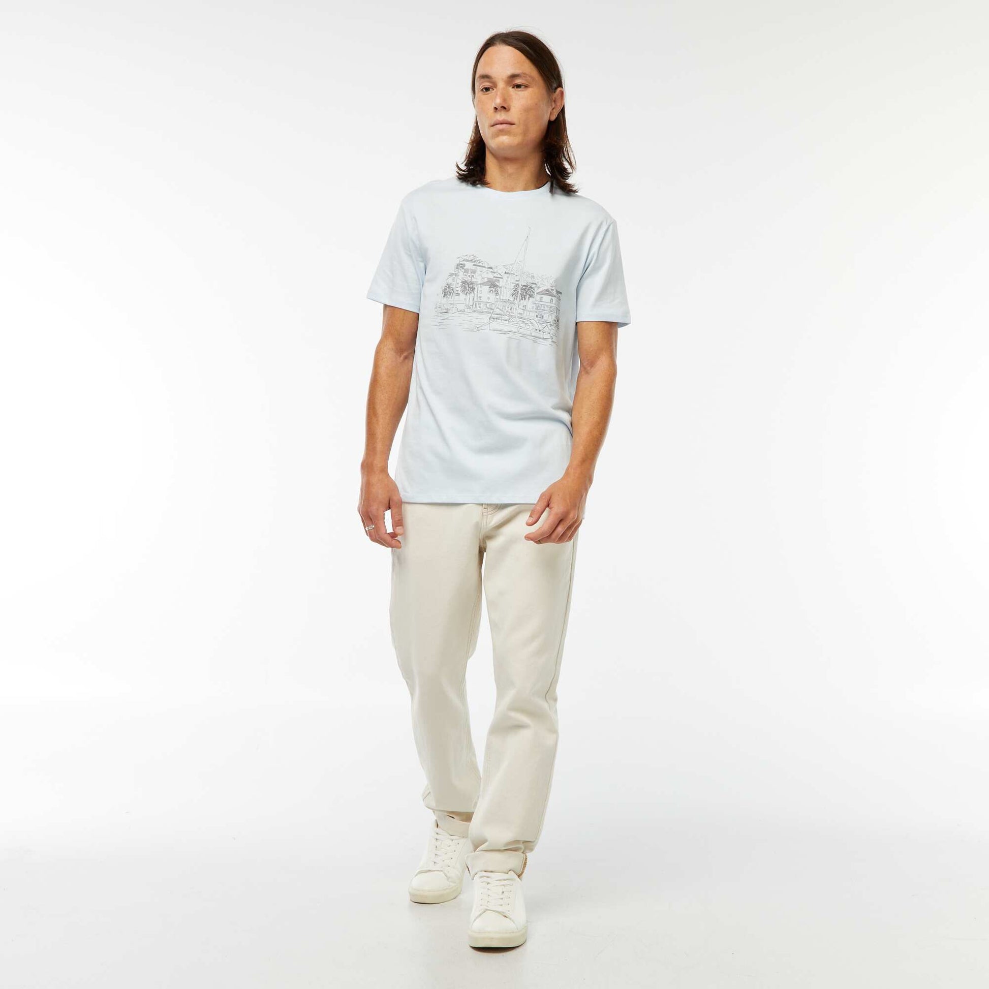 Tee-shirt manches courtes imprimé BLEU