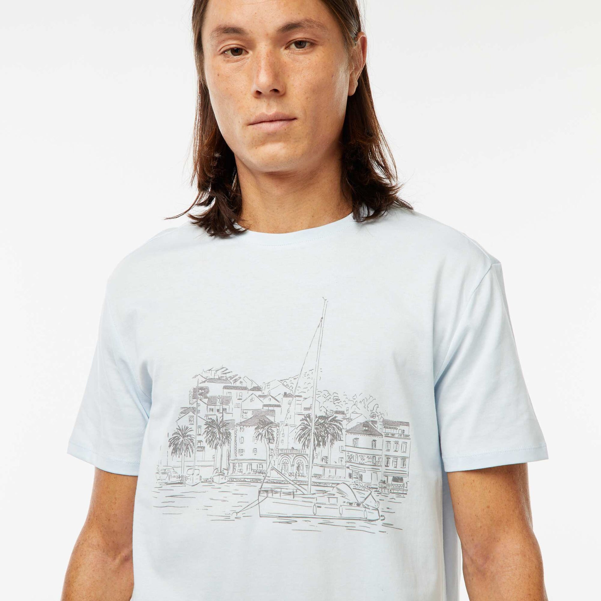 Tee-shirt manches courtes imprimé BLEU