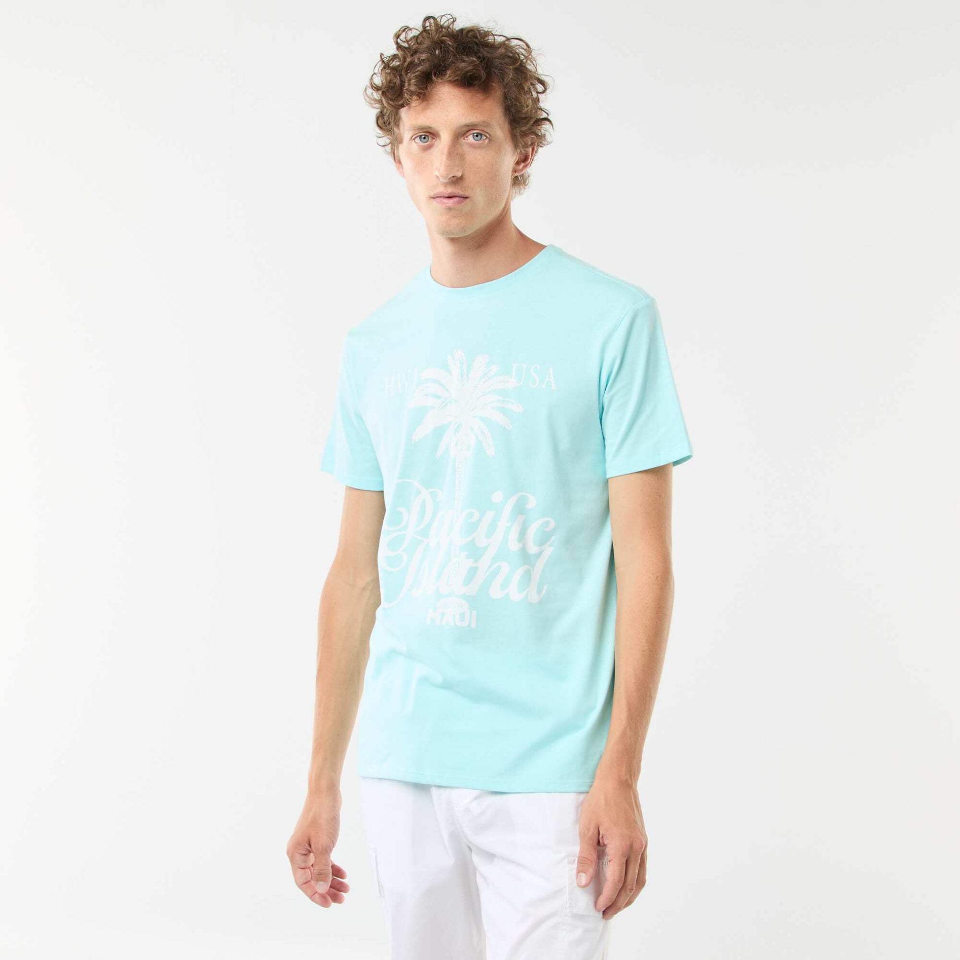 Tee-shirt manches courtes imprimé BLEU