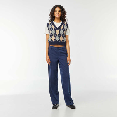 Pantalon city large à pinces BLEU MARINE