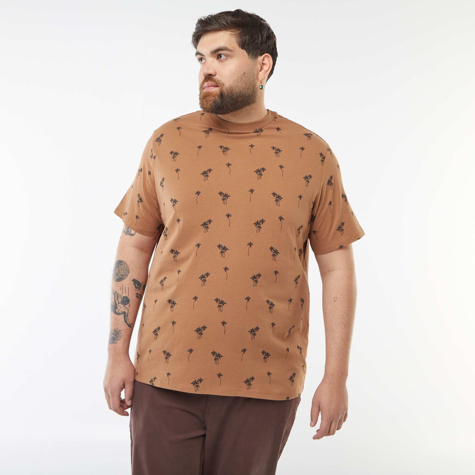 T-shirt manches courtes à motif MARRON