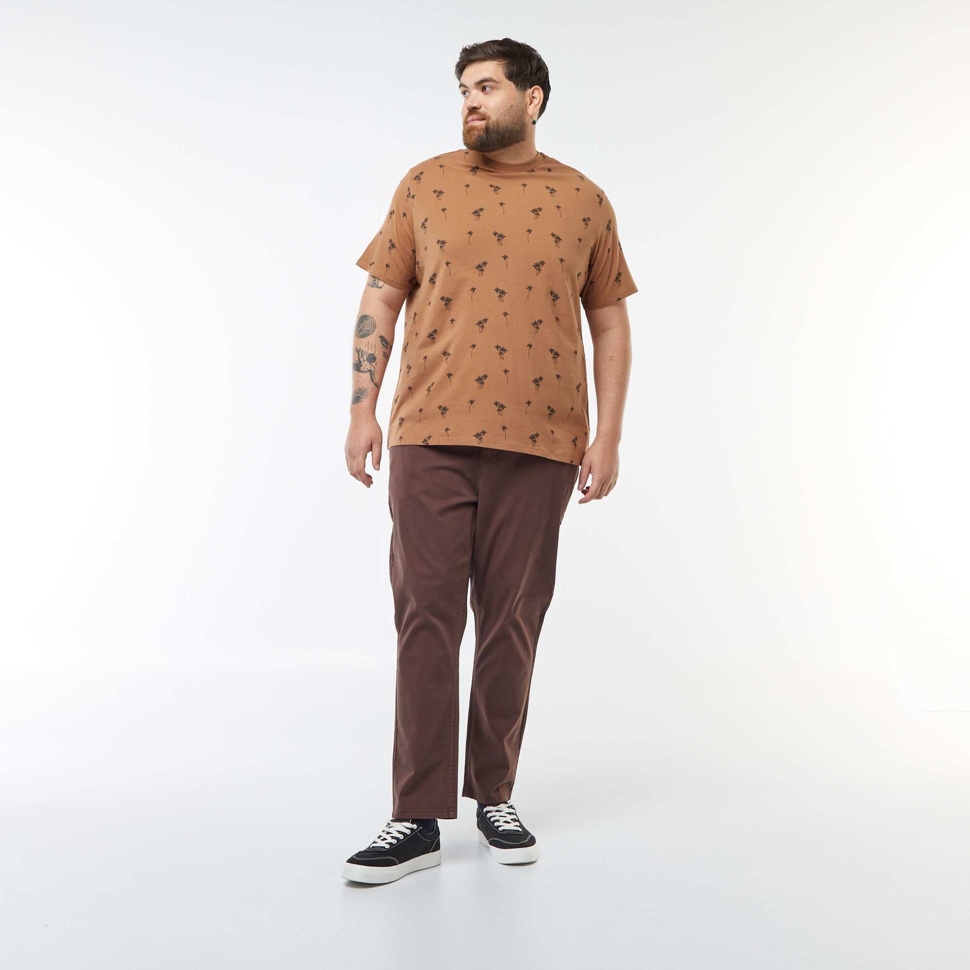 T-shirt manches courtes à motif MARRON