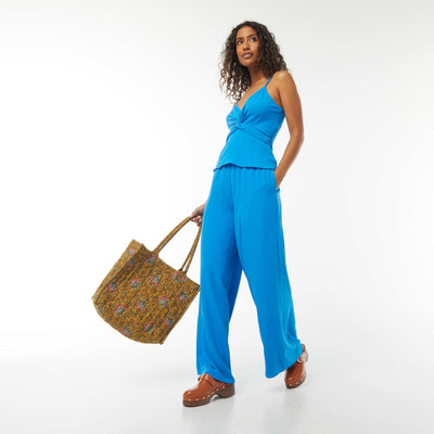 Pantalon extra-large en maille fluide BLEU