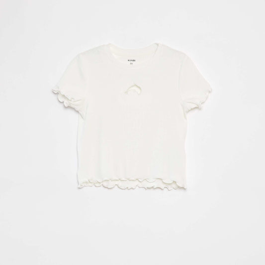 T-shirt côtelé fantaisie BLANC