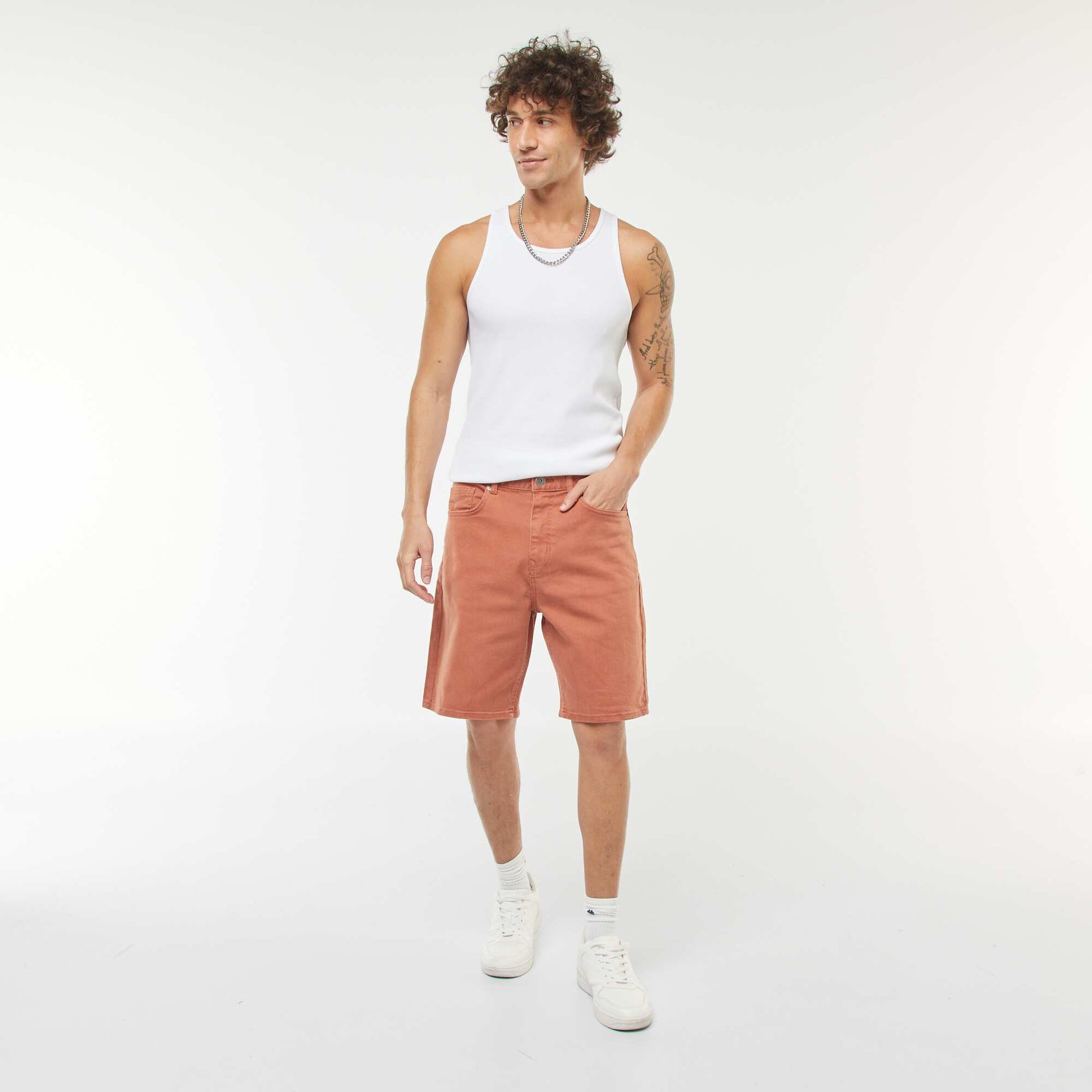 Bermuda en twill à 5 poches ROUGE