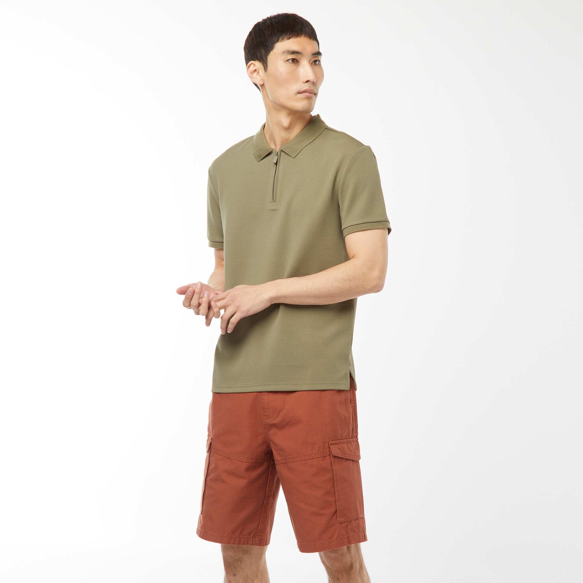 Bermuda chino en twill uni multipoches MARRON