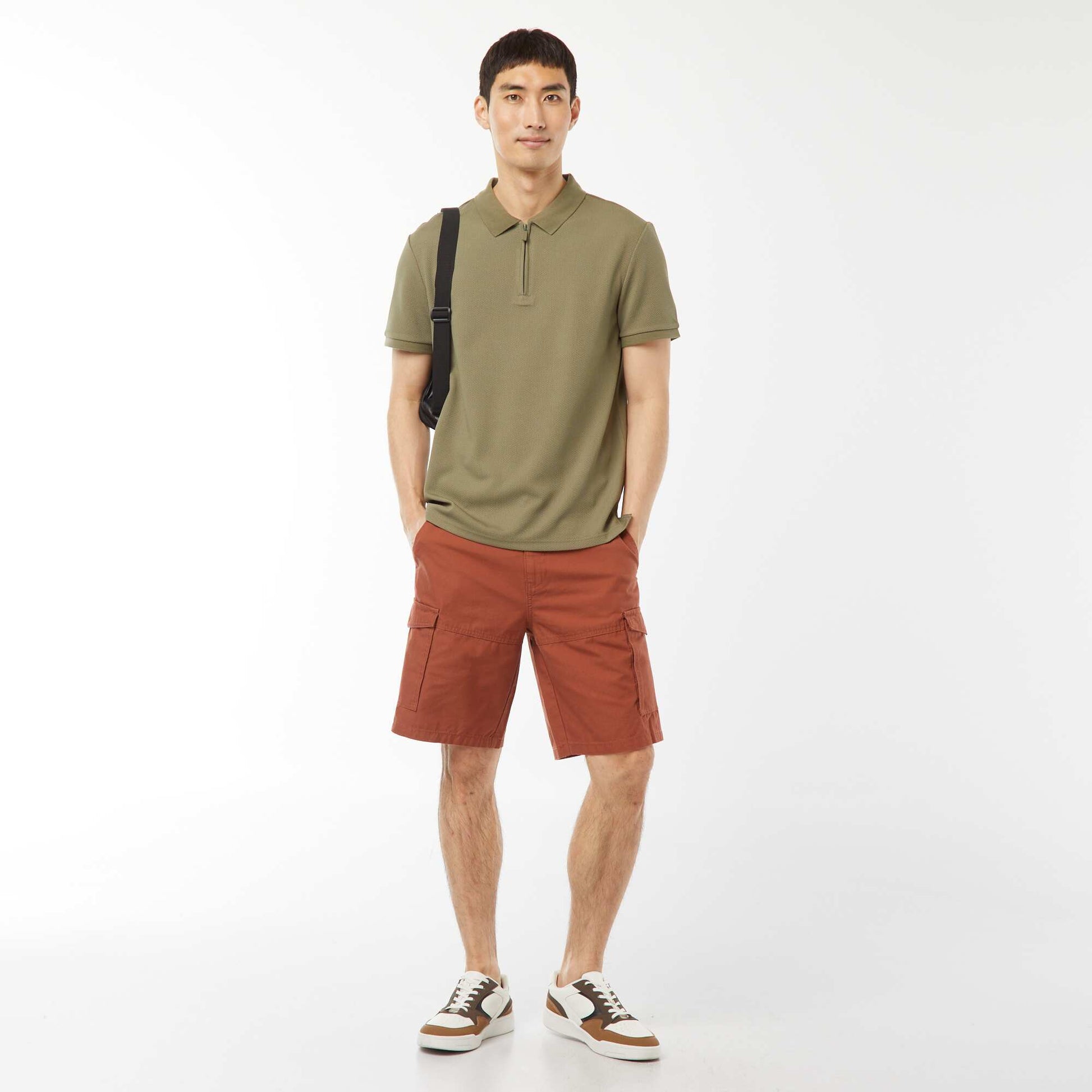 Bermuda chino en twill uni multipoches MARRON