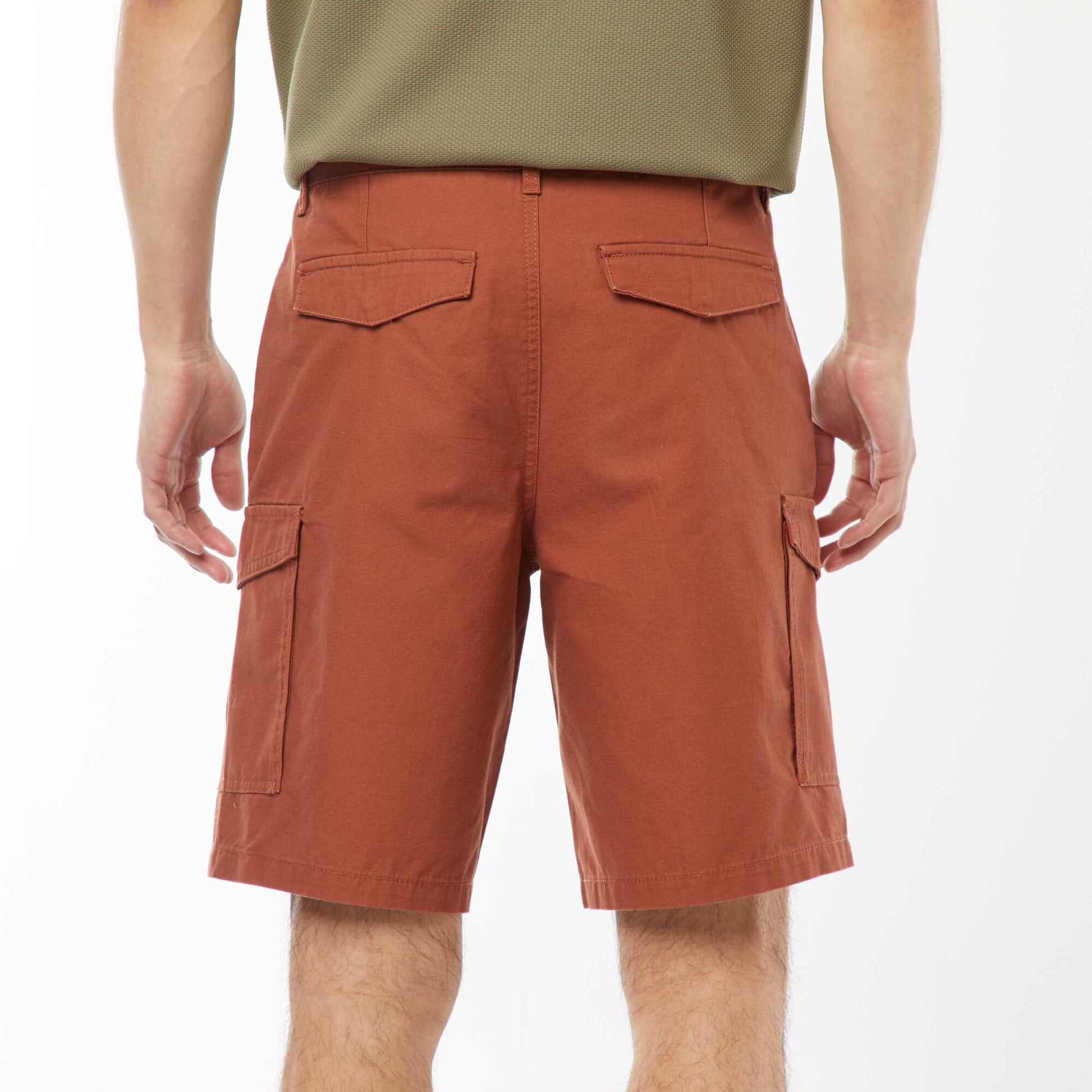 Bermuda chino en twill uni multipoches MARRON
