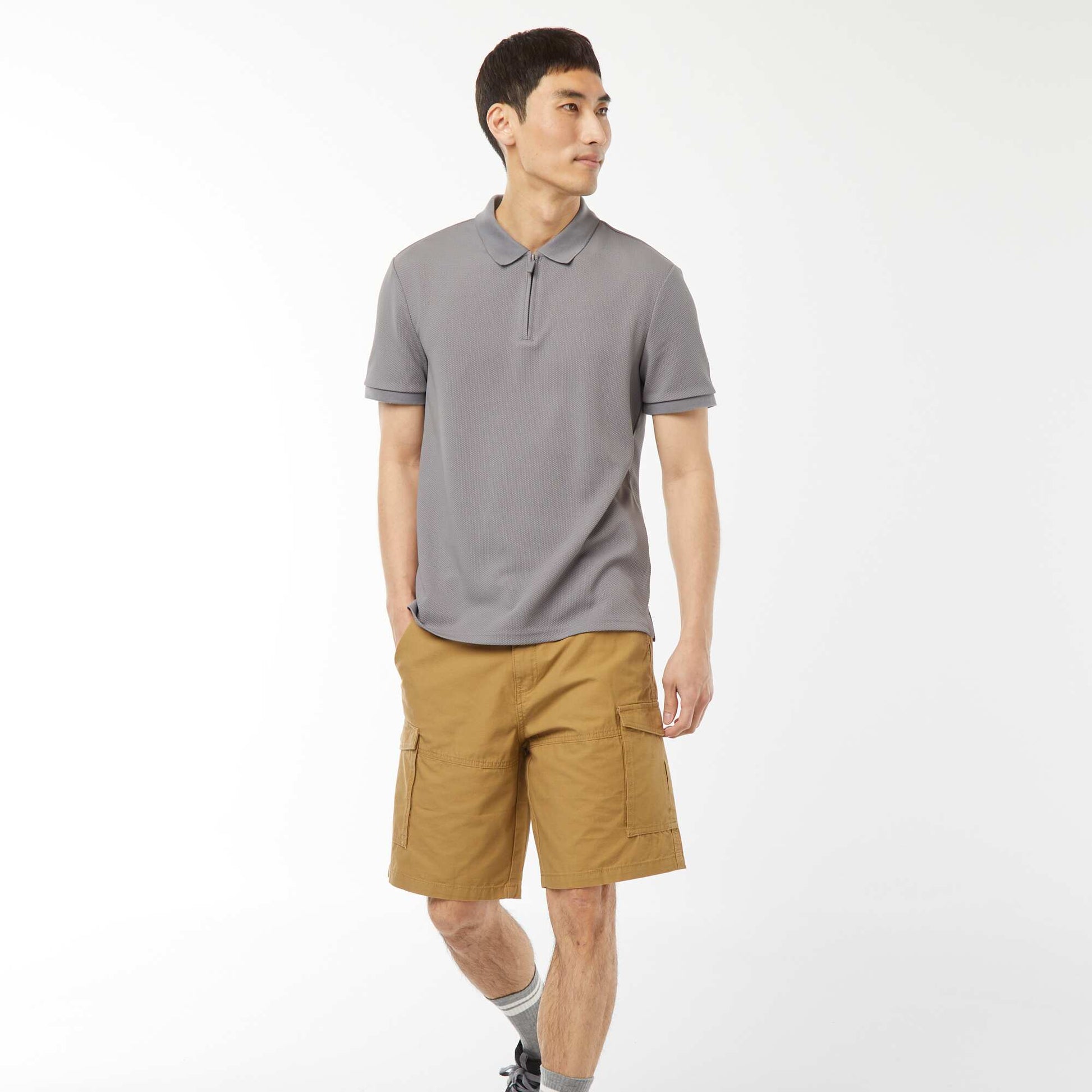 Bermuda chino en twill uni multipoches VERT