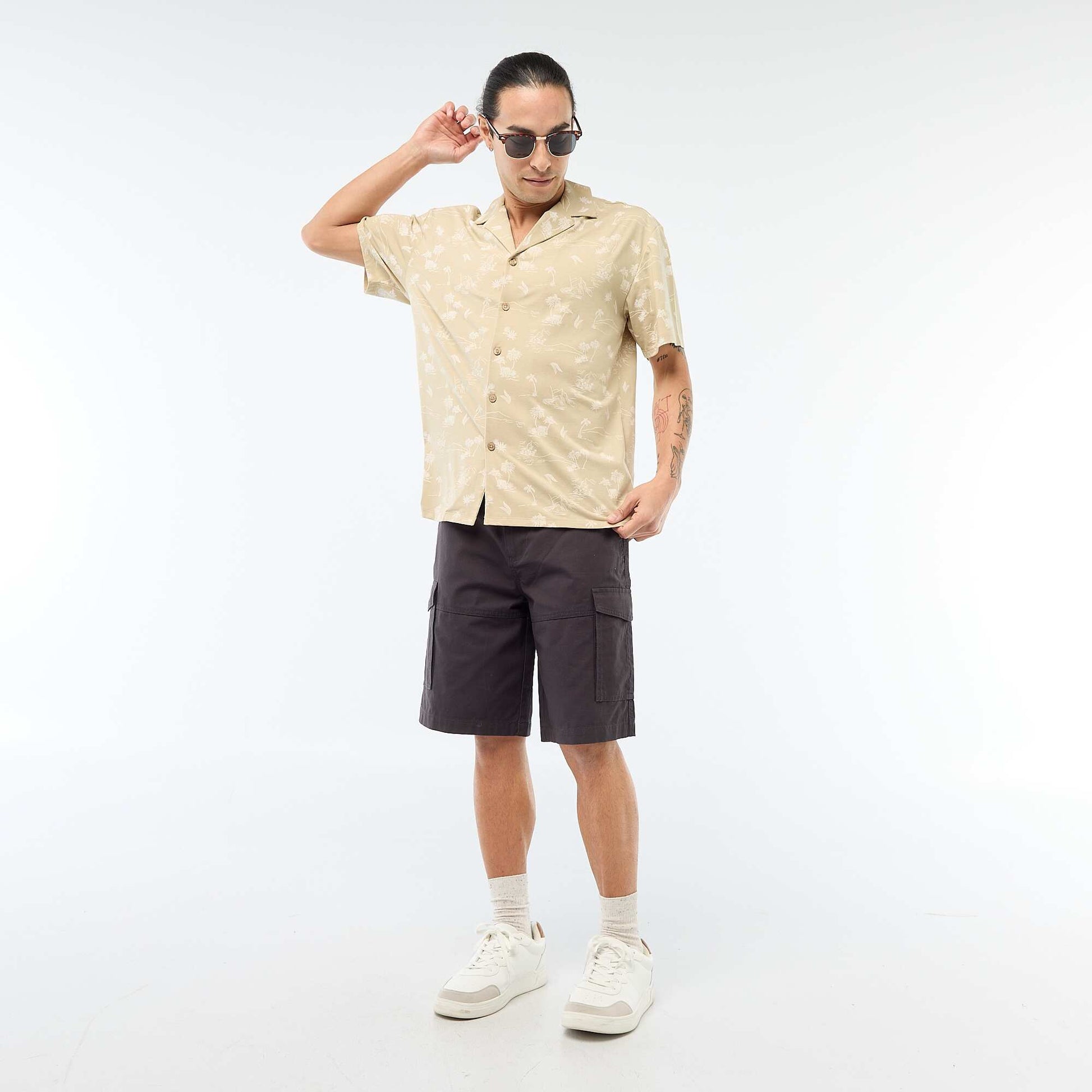 Bermuda chino en twill uni multipoches GRIS