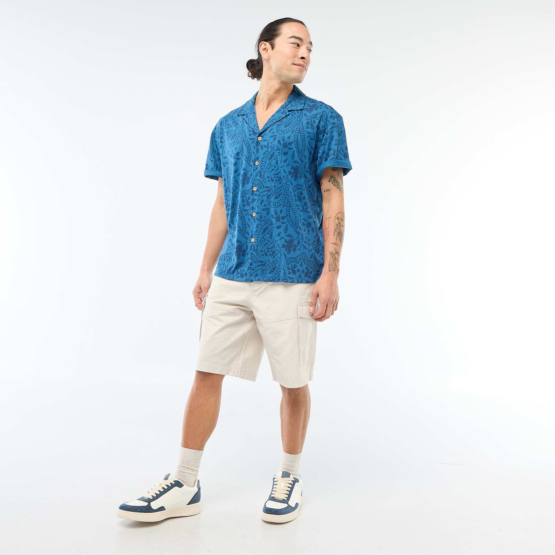 Bermuda chino en twill uni multipoches GRIS