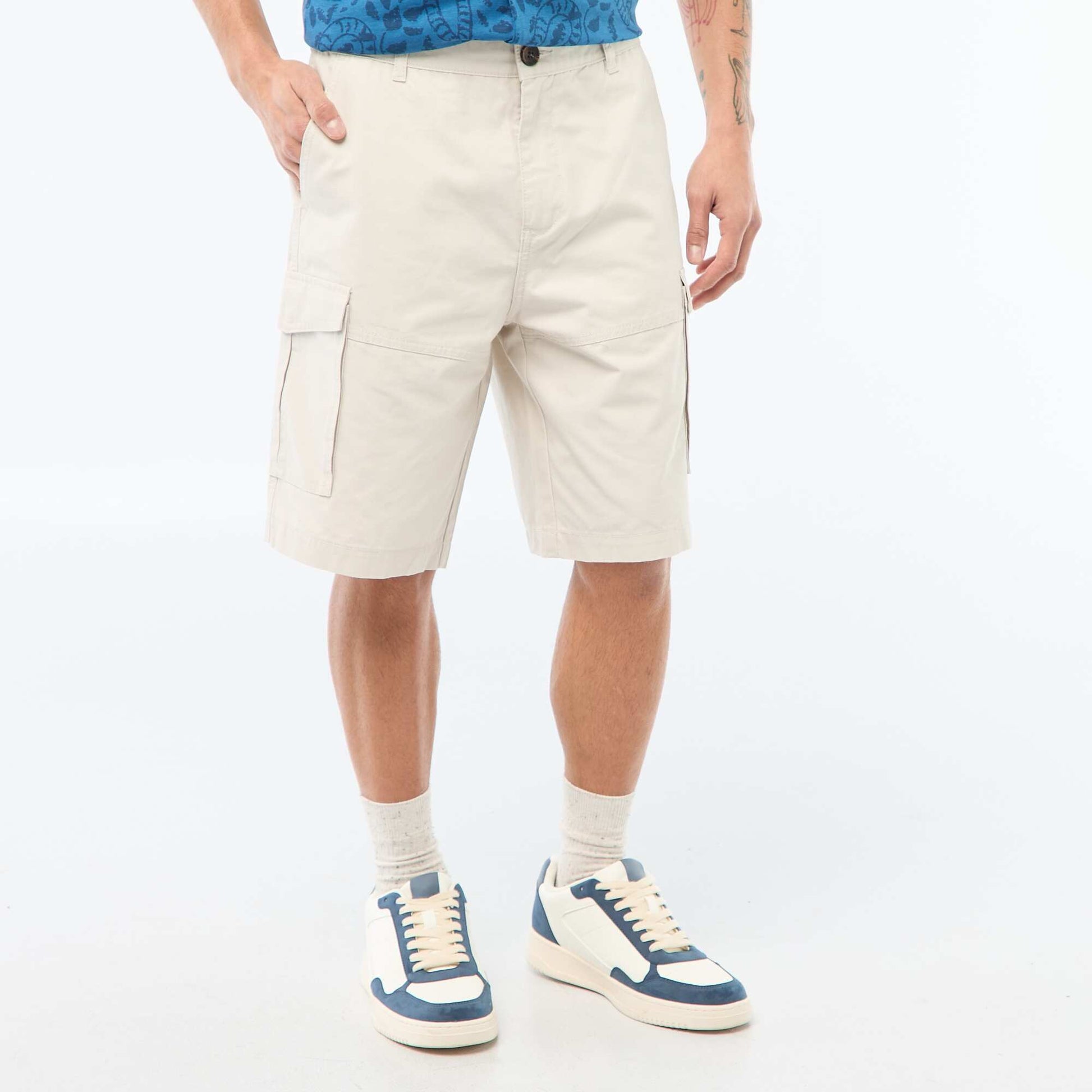 Bermuda chino en twill uni multipoches GRIS