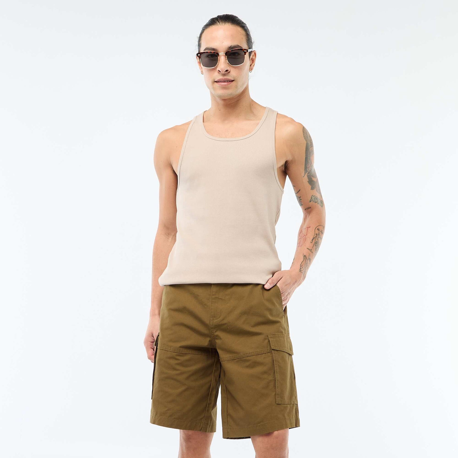 Bermuda chino en twill uni multipoches KAKI