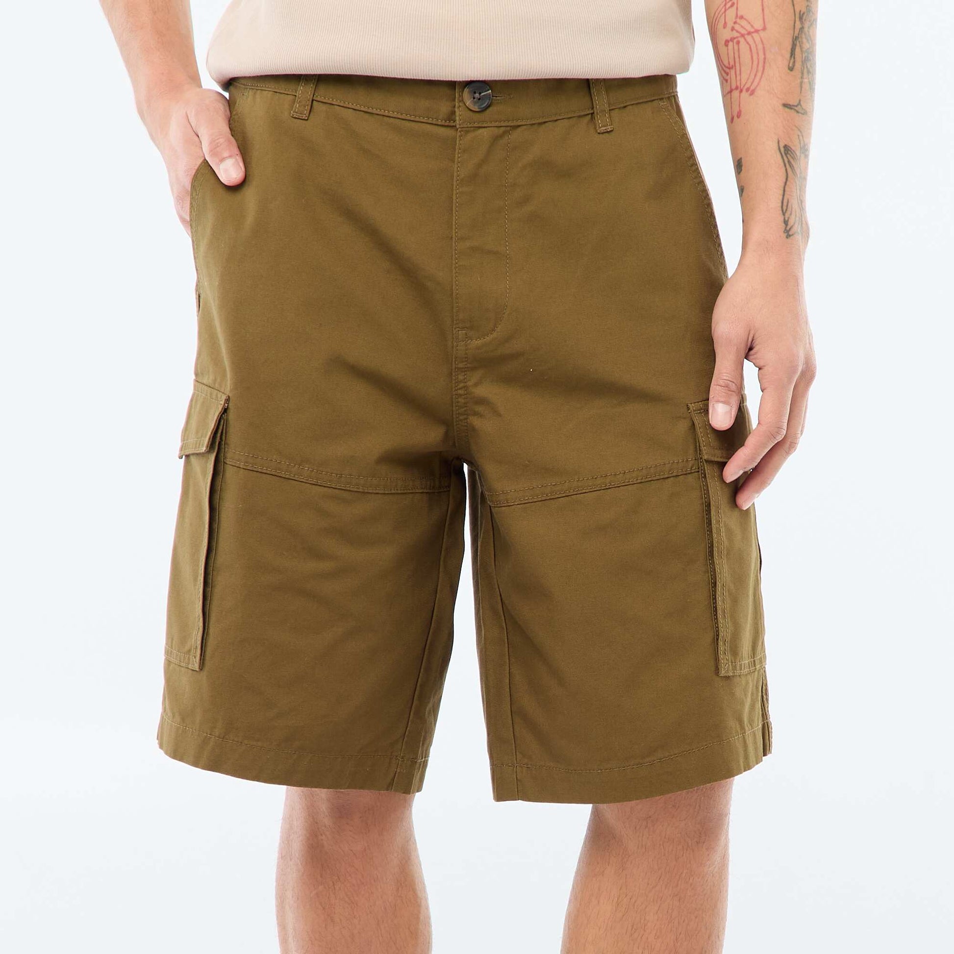 Bermuda chino en twill uni multipoches KAKI