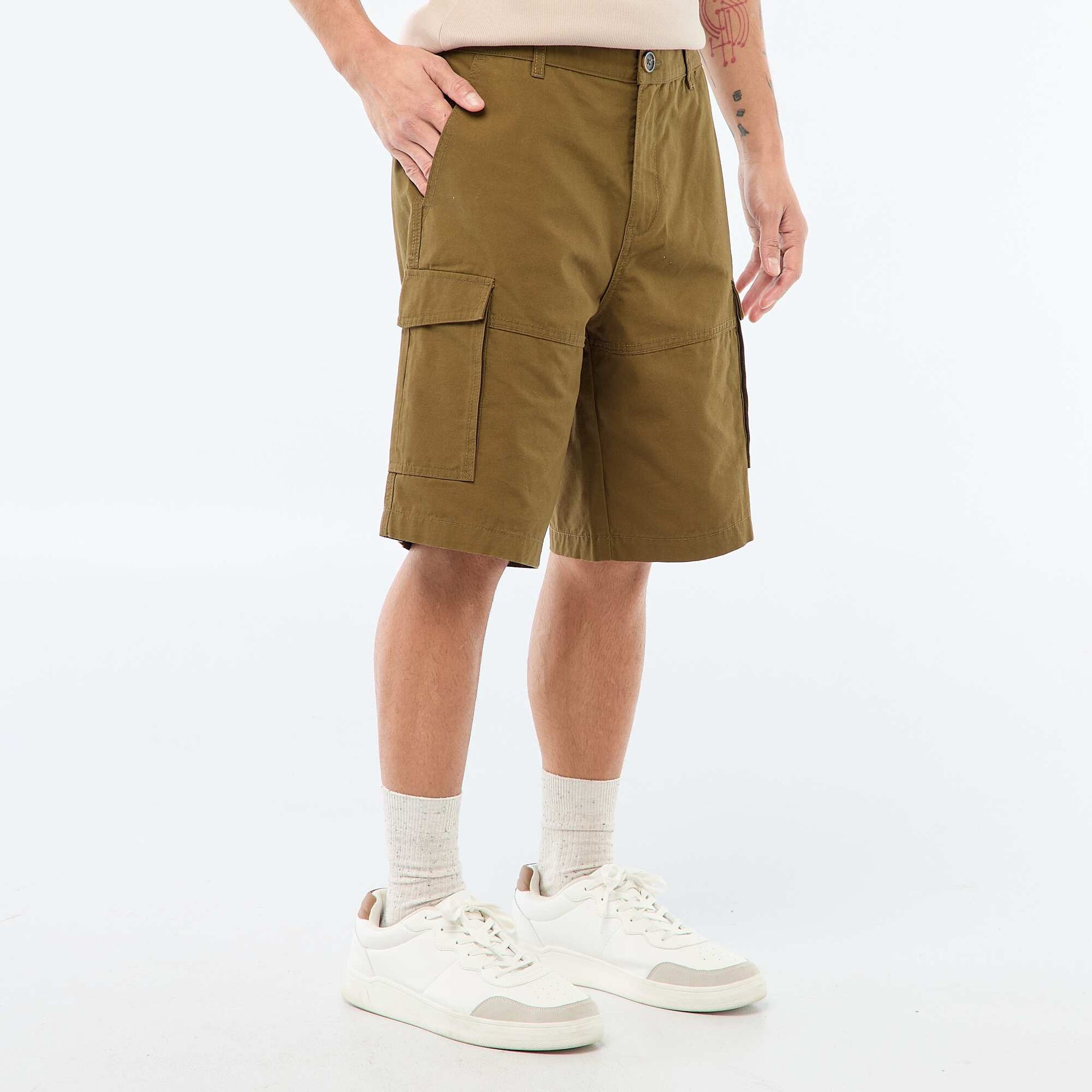 Bermuda chino en twill uni multipoches KAKI