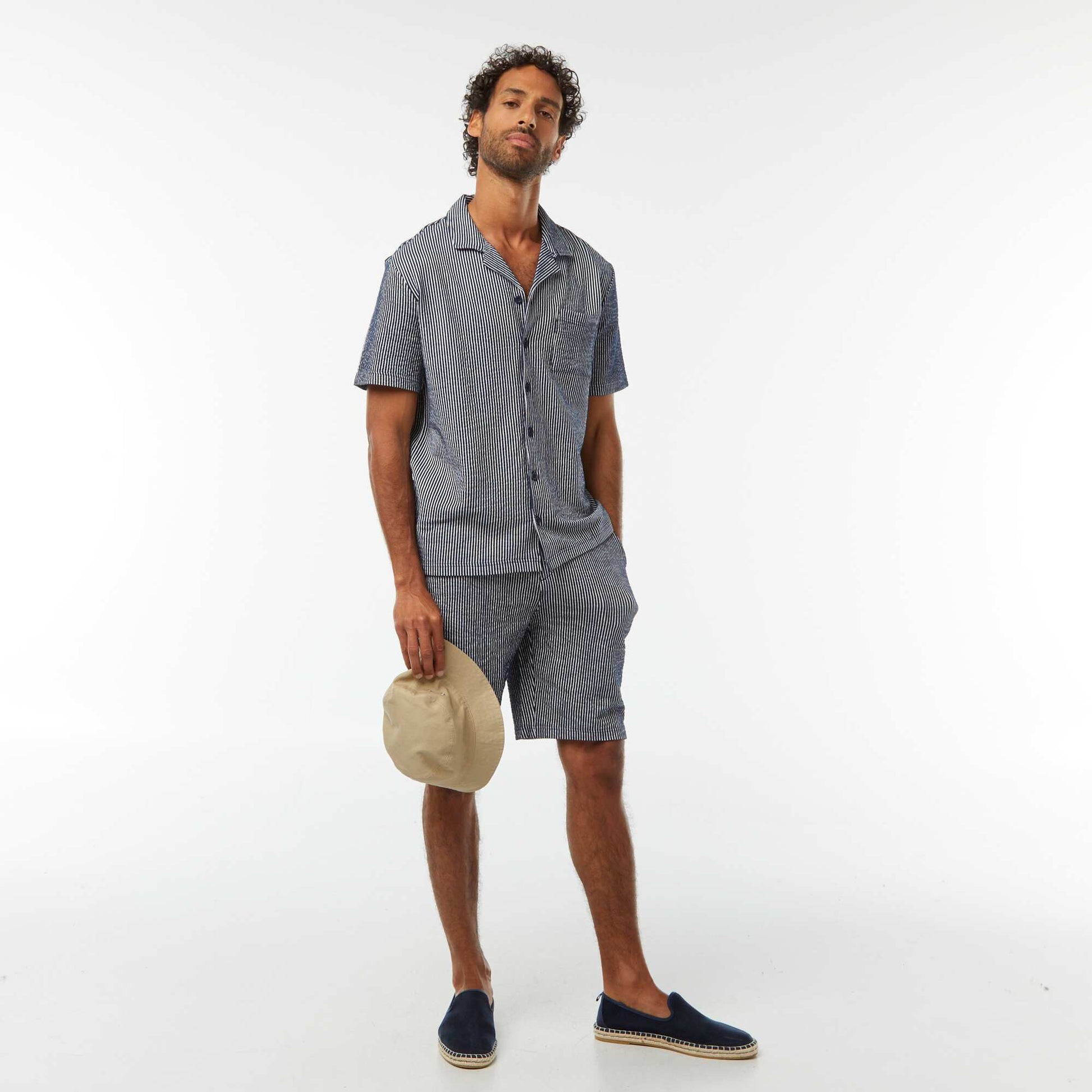 Chemise à manches courtes en matière type crépon BLEU