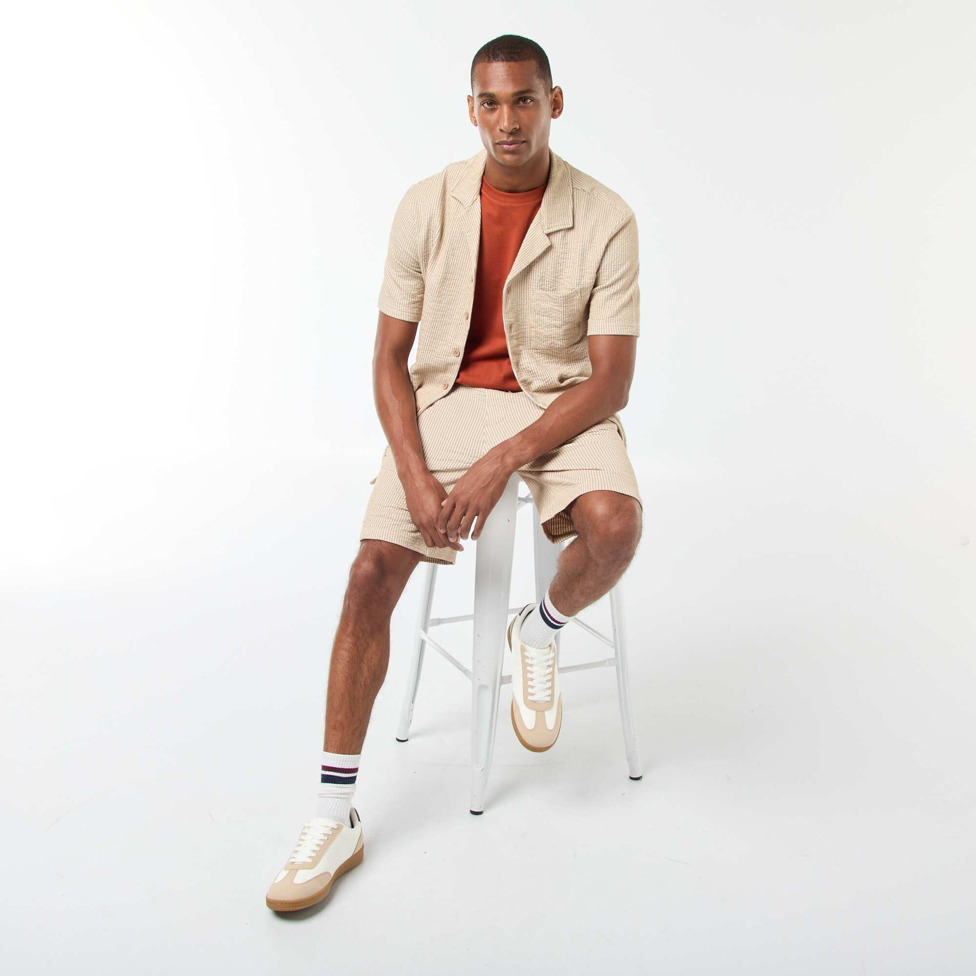 Chemise à manches courtes en matière type crépon BEIGE
