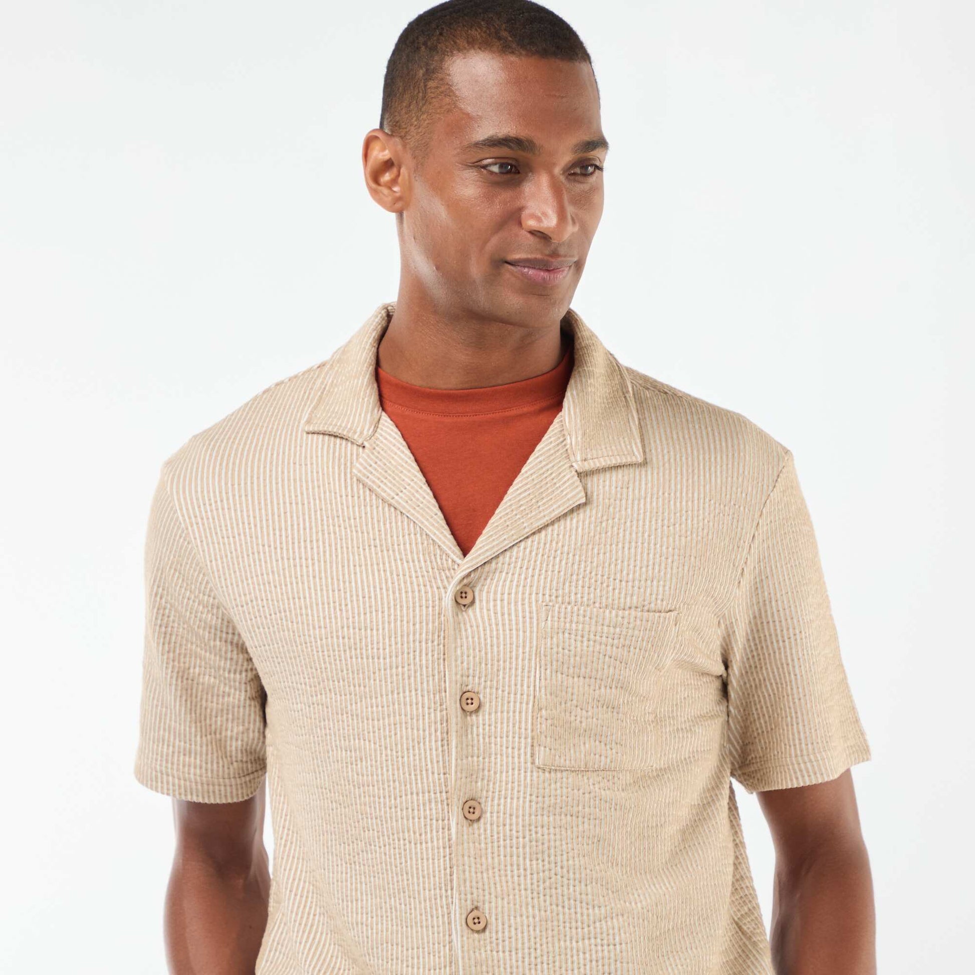 Chemise à manches courtes en matière type crépon BEIGE