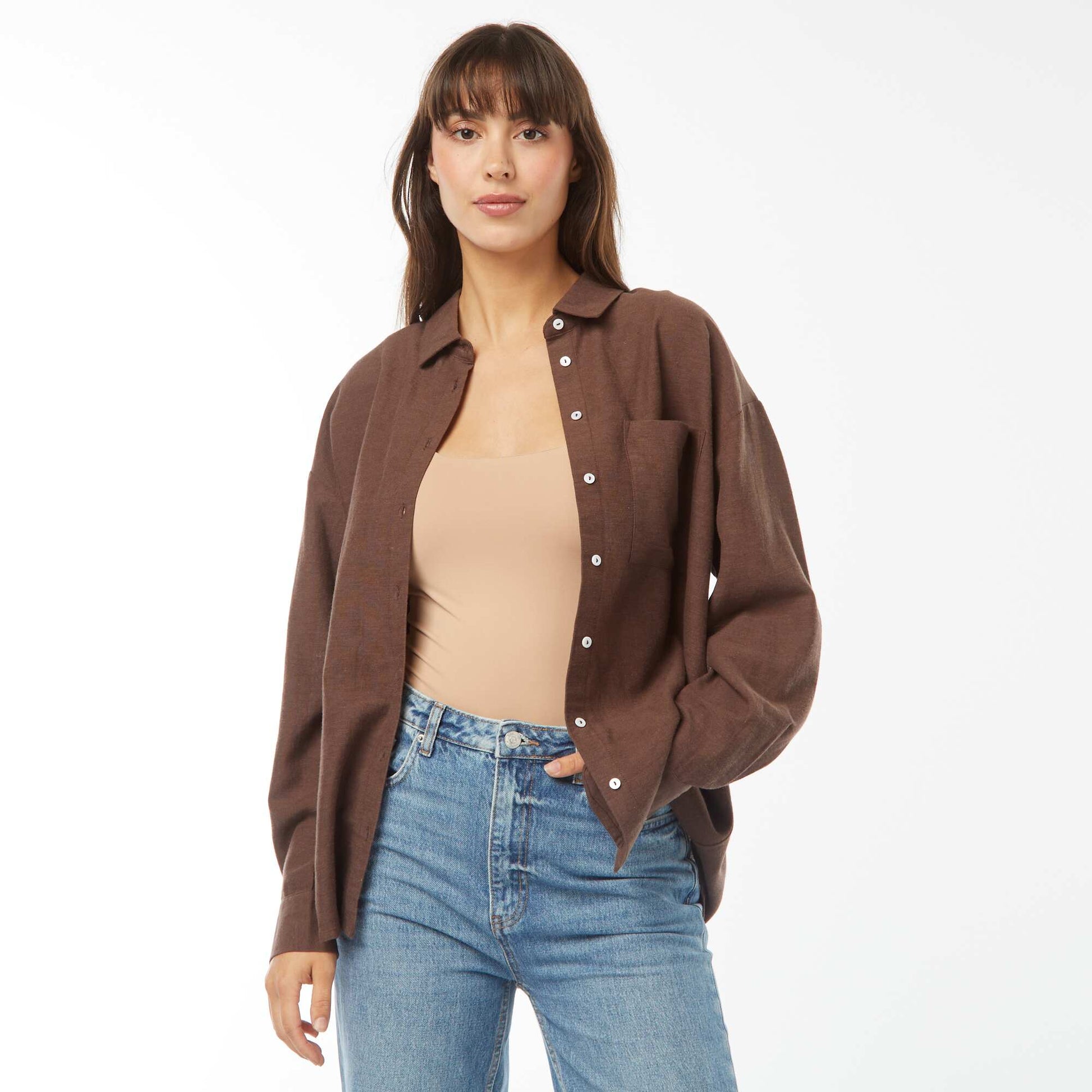 Chemise oversize en lin MARRON