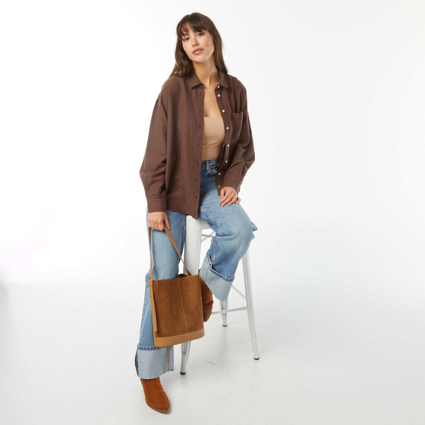 Chemise oversize en lin MARRON