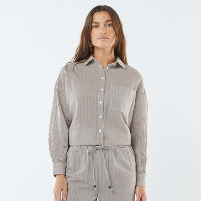 Chemise oversize en lin rayé BEIGE