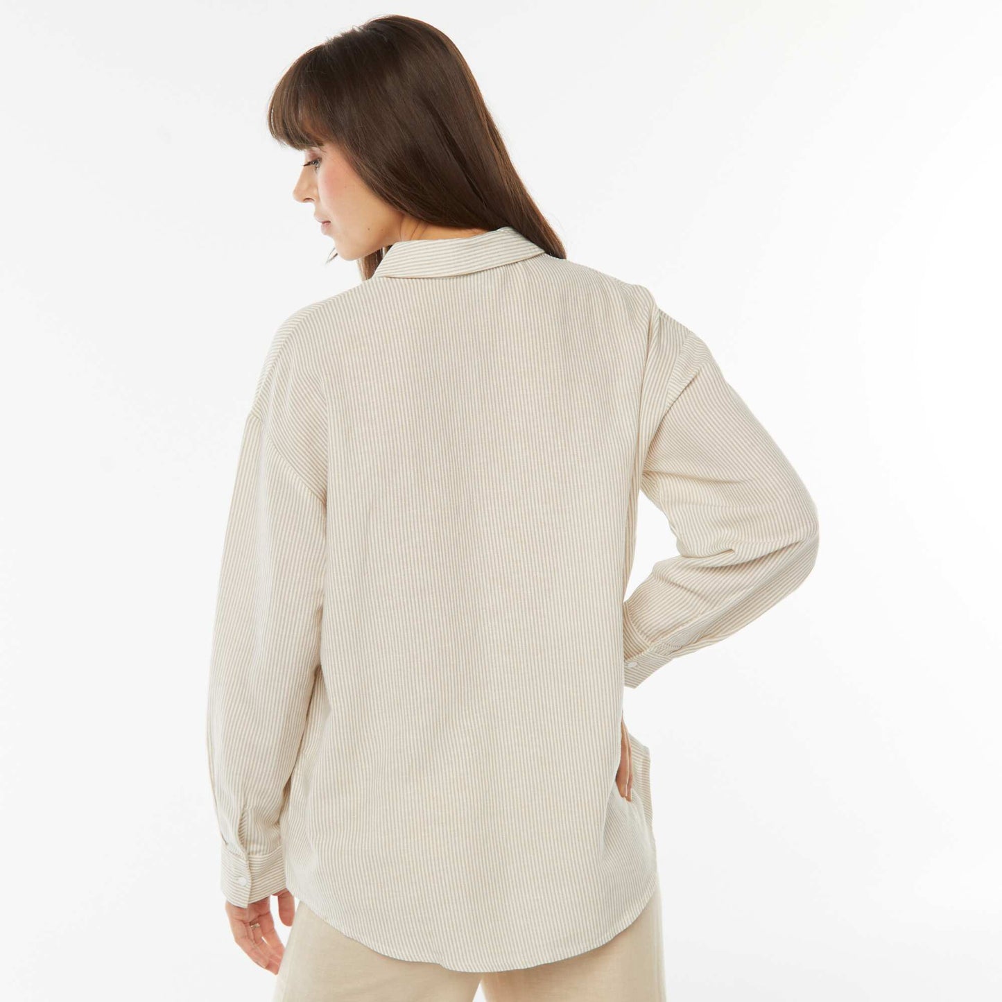 Chemise oversize en lin rayé BEIGE