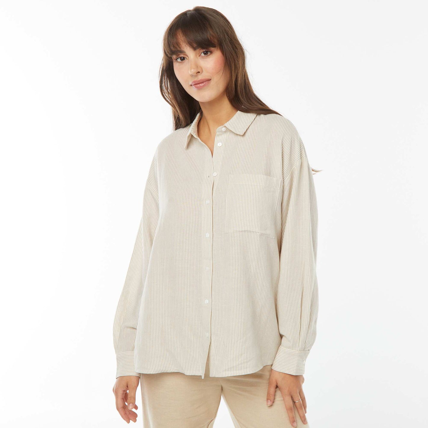 Chemise oversize en lin rayé BEIGE