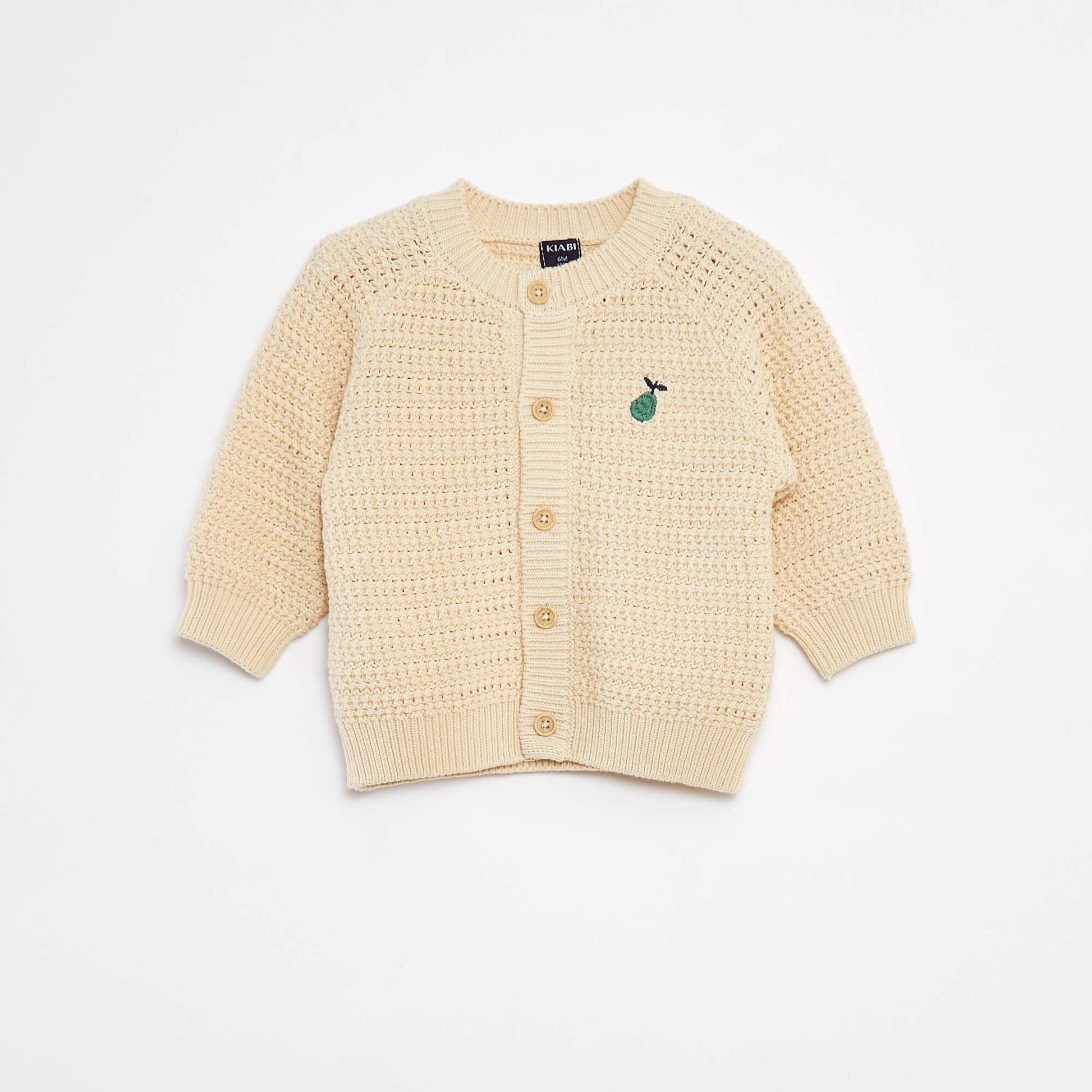 Gilet en maille tricot avec broderie à la poitrine BEIGE