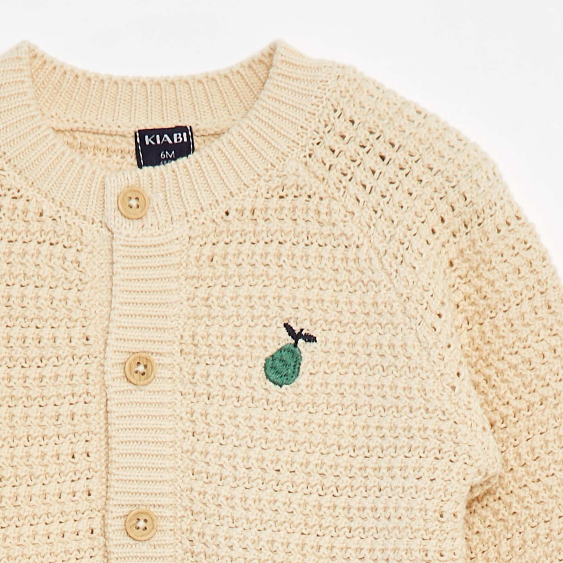 Gilet en maille tricot avec broderie à la poitrine BEIGE