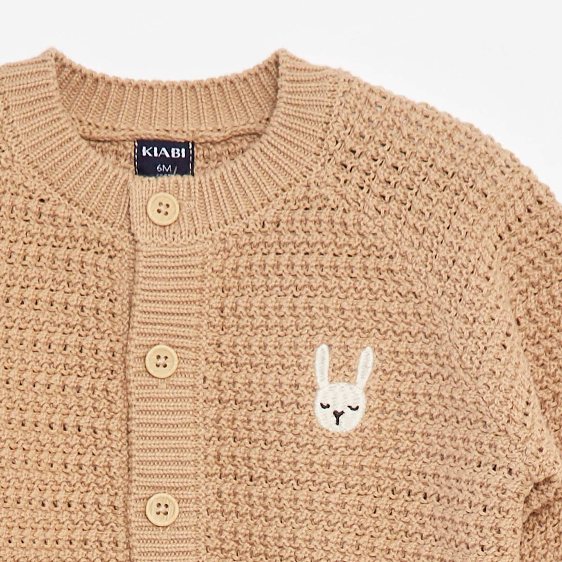Gilet en maille tricot avec broderie à la poitrine BEIGE