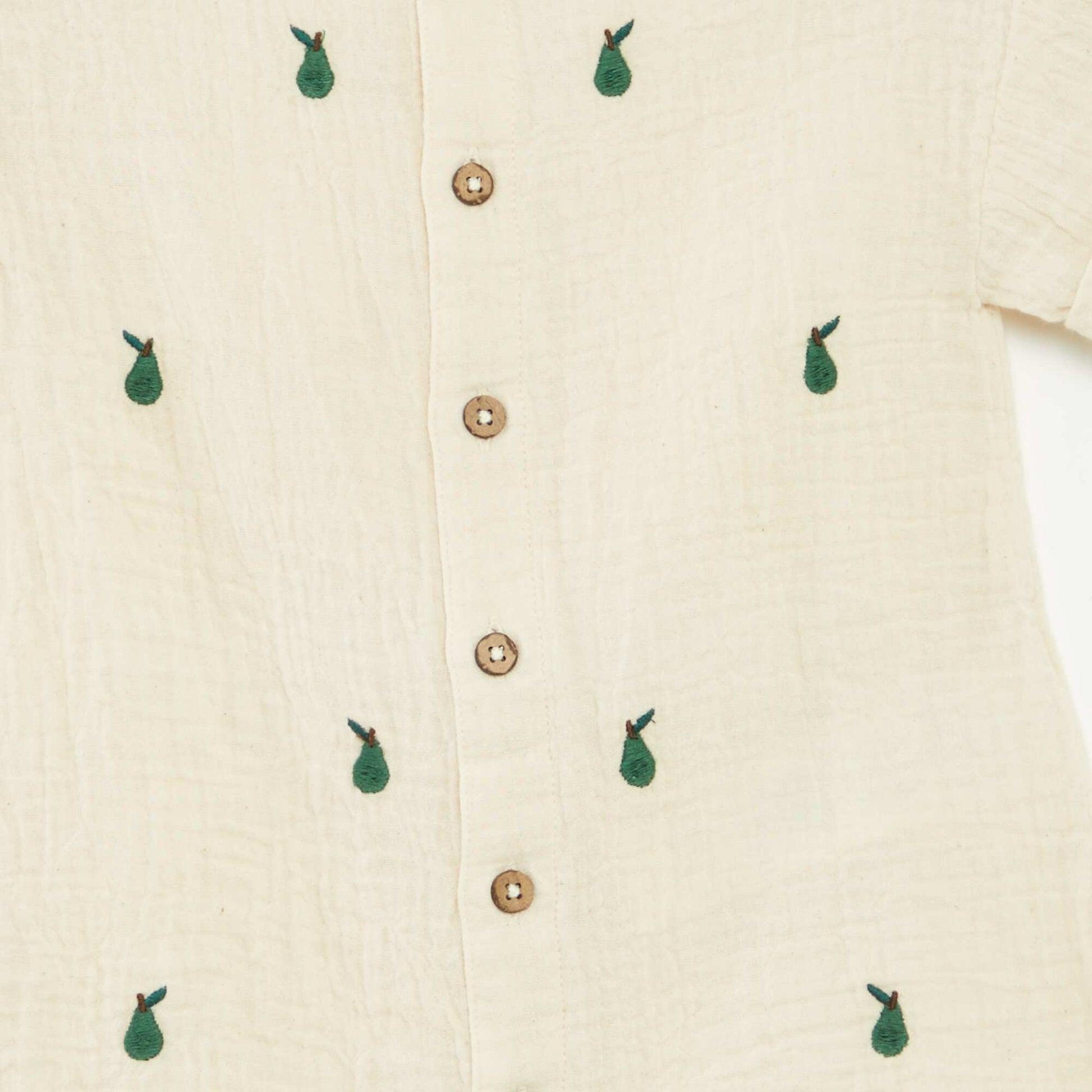 Barboteuse courte en gaze de coton avec broderies fantaisies BLANC