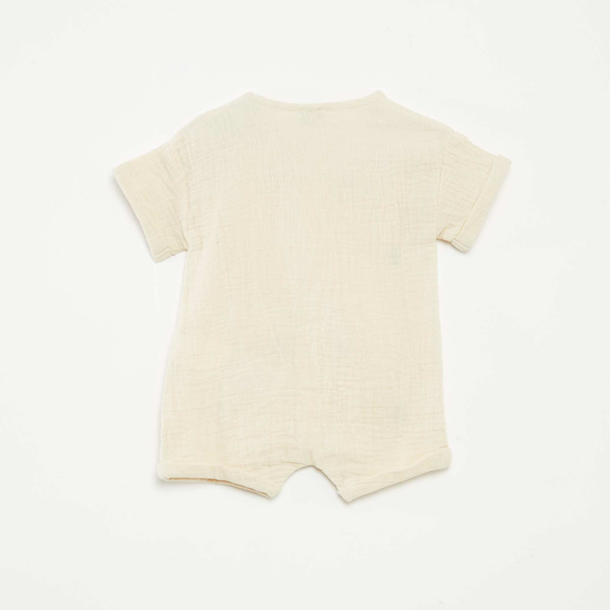 Barboteuse courte en gaze de coton avec broderies fantaisies BLANC