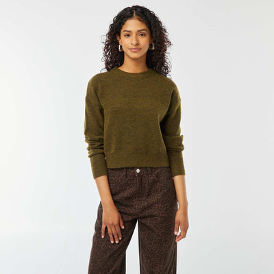 Pull crop top en maille douce KAKI