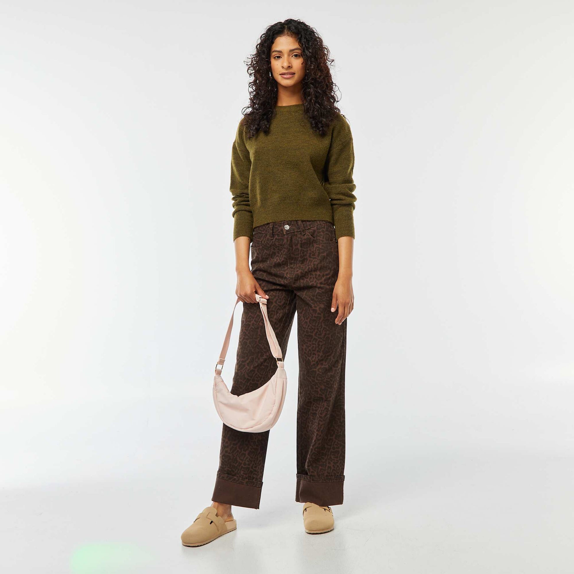 Pull crop top en maille douce KAKI
