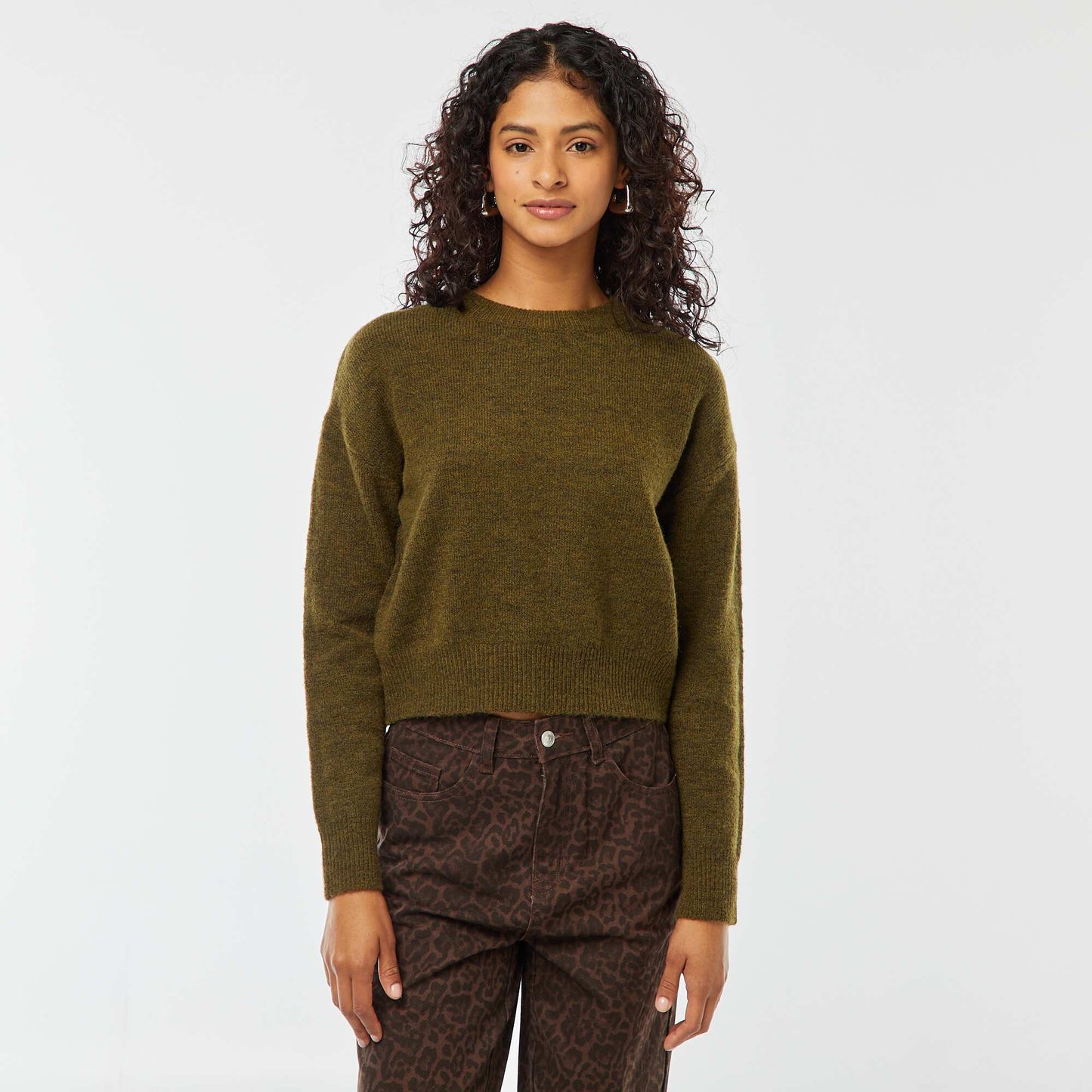Pull crop top en maille douce KAKI