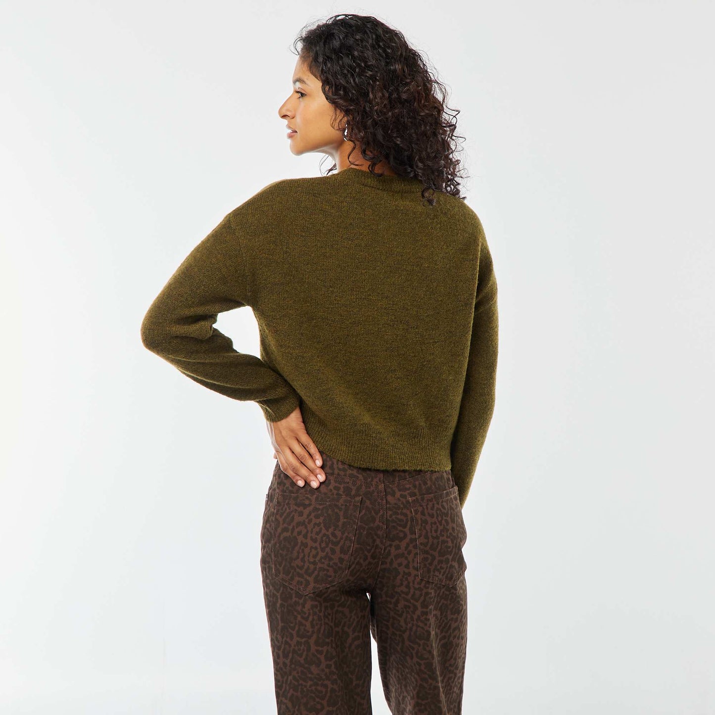 Pull crop top en maille douce KAKI