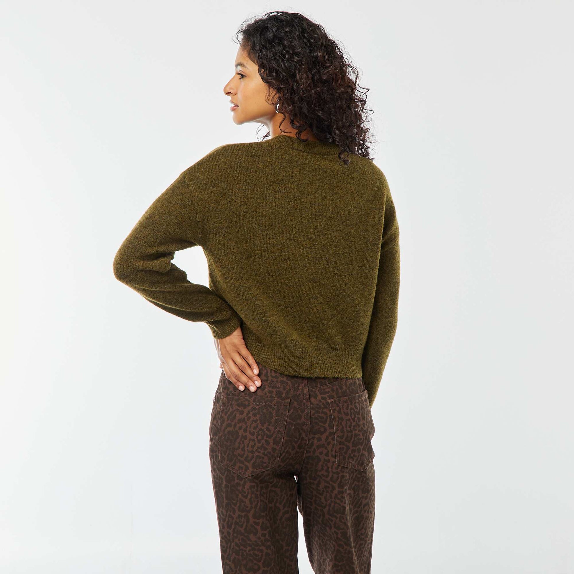 Pull crop top en maille douce KAKI