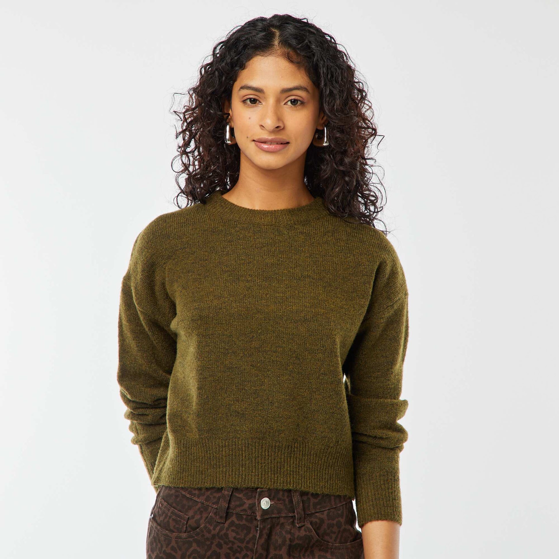 Pull crop top en maille douce KAKI