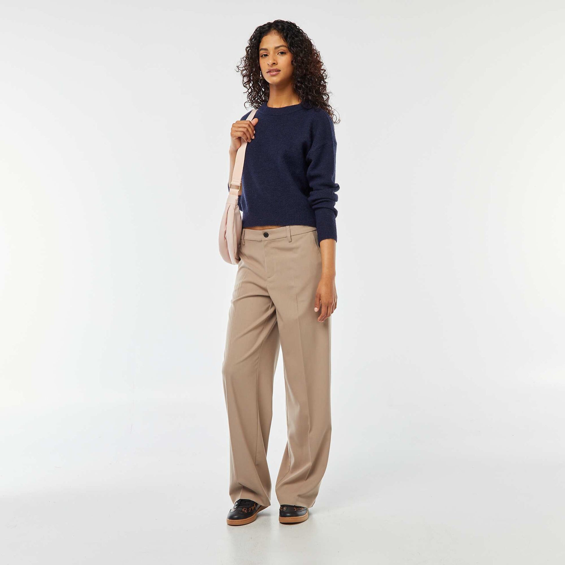 Pull crop top en maille douce BLEU MARINE