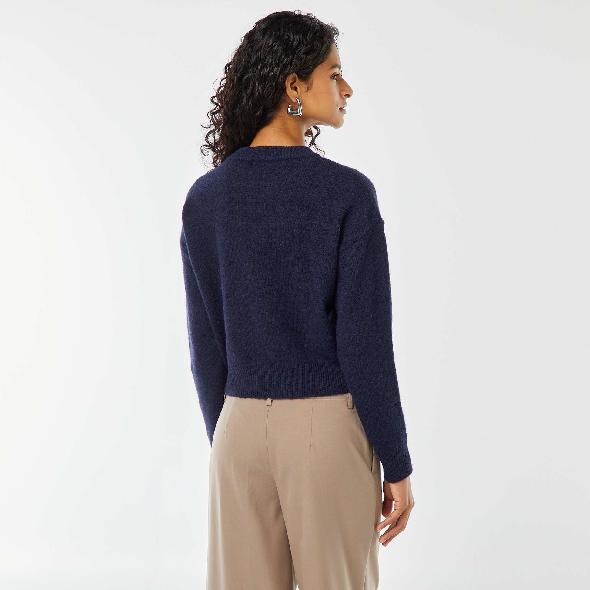 Pull crop top en maille douce BLEU MARINE