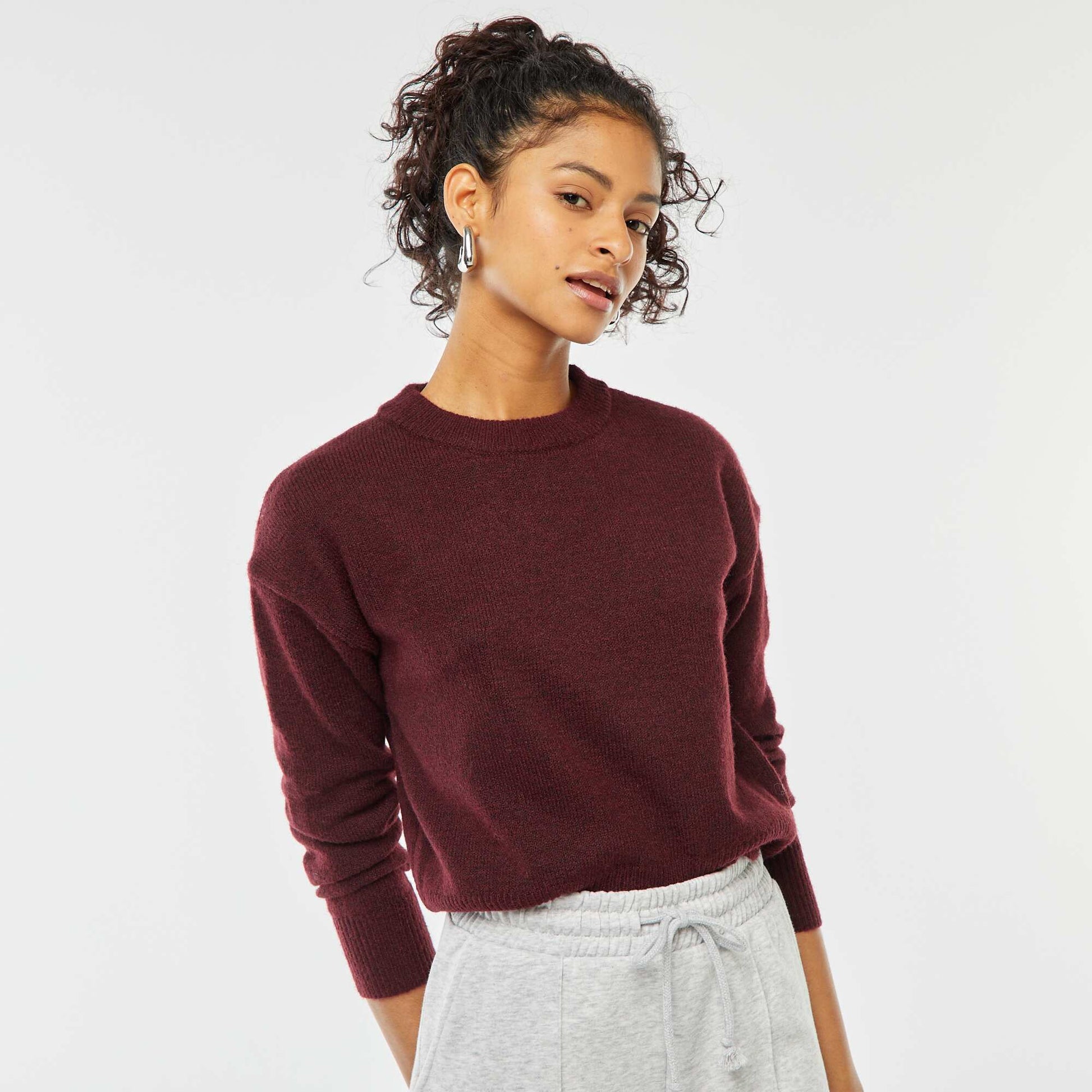Pull crop top en maille douce BORDEAUX