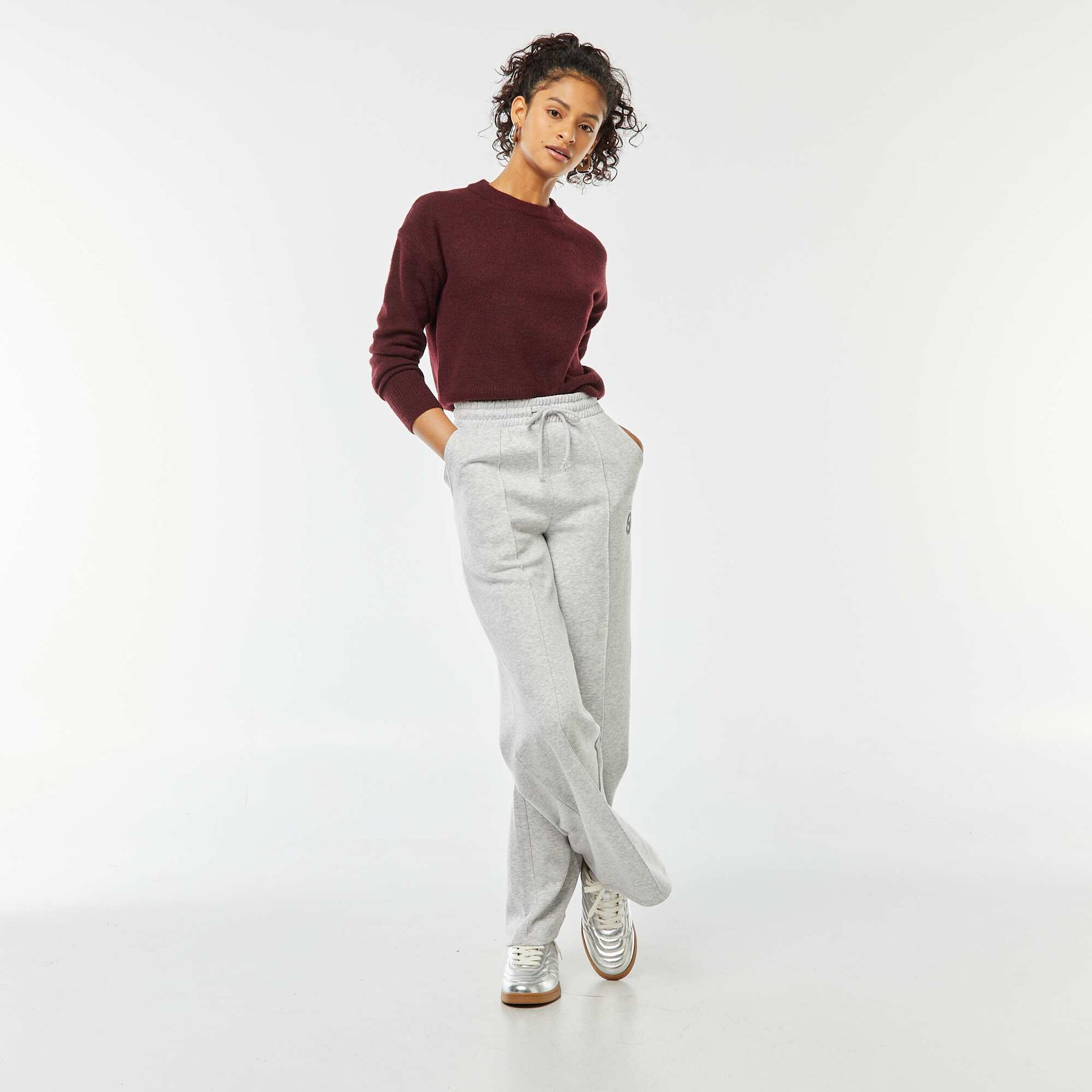 Pull crop top en maille douce BORDEAUX
