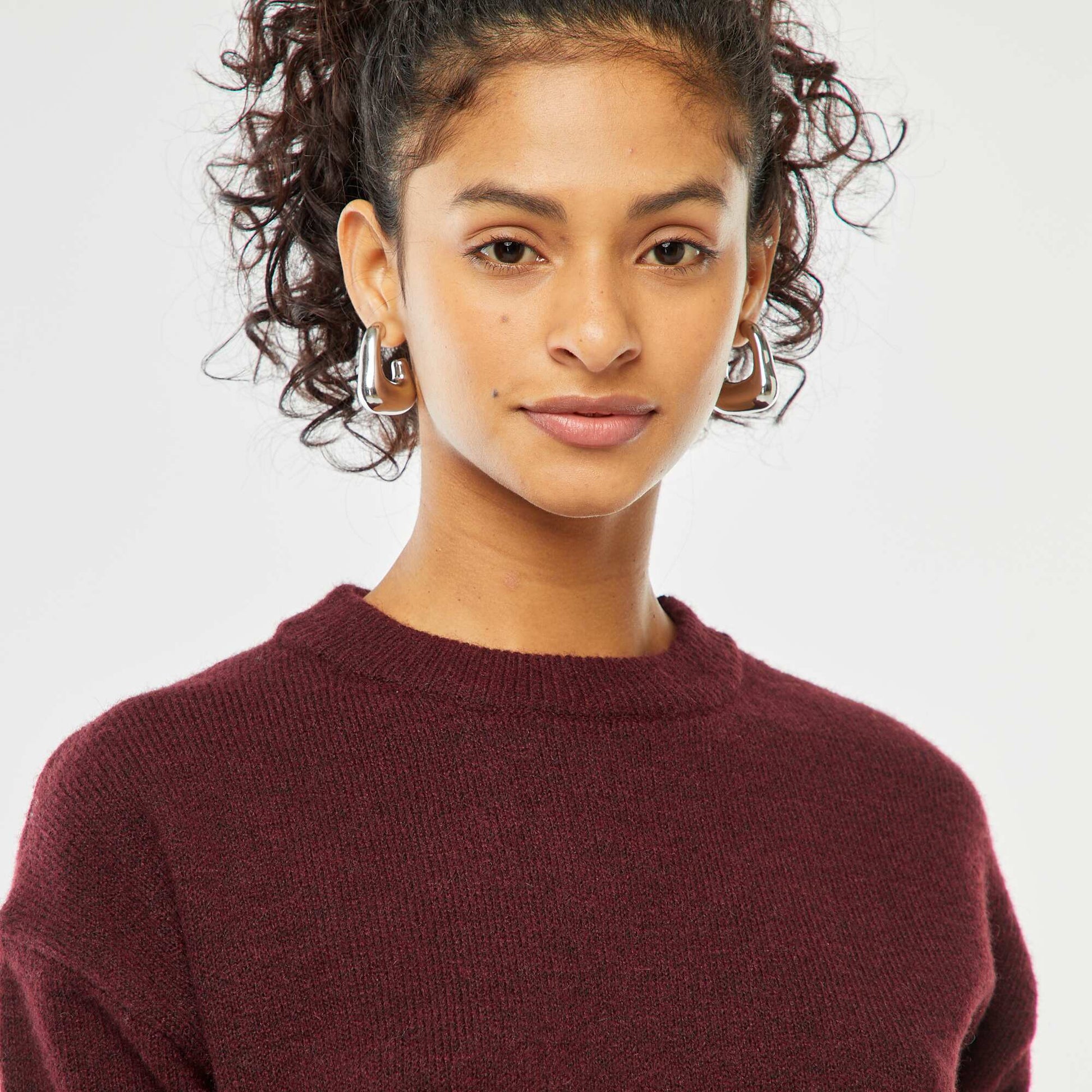 Pull crop top en maille douce BORDEAUX