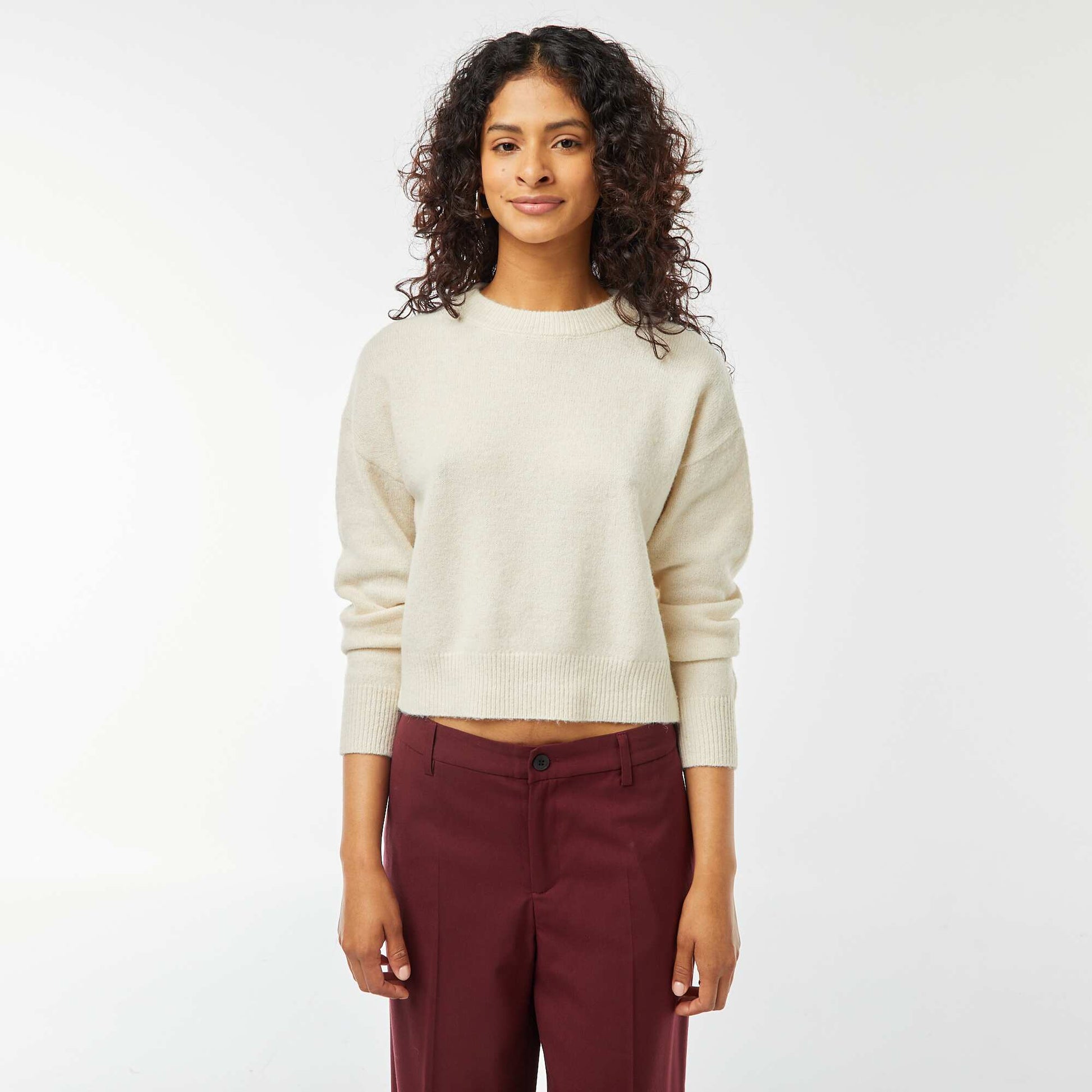 Pull crop top en maille douce BEIGE