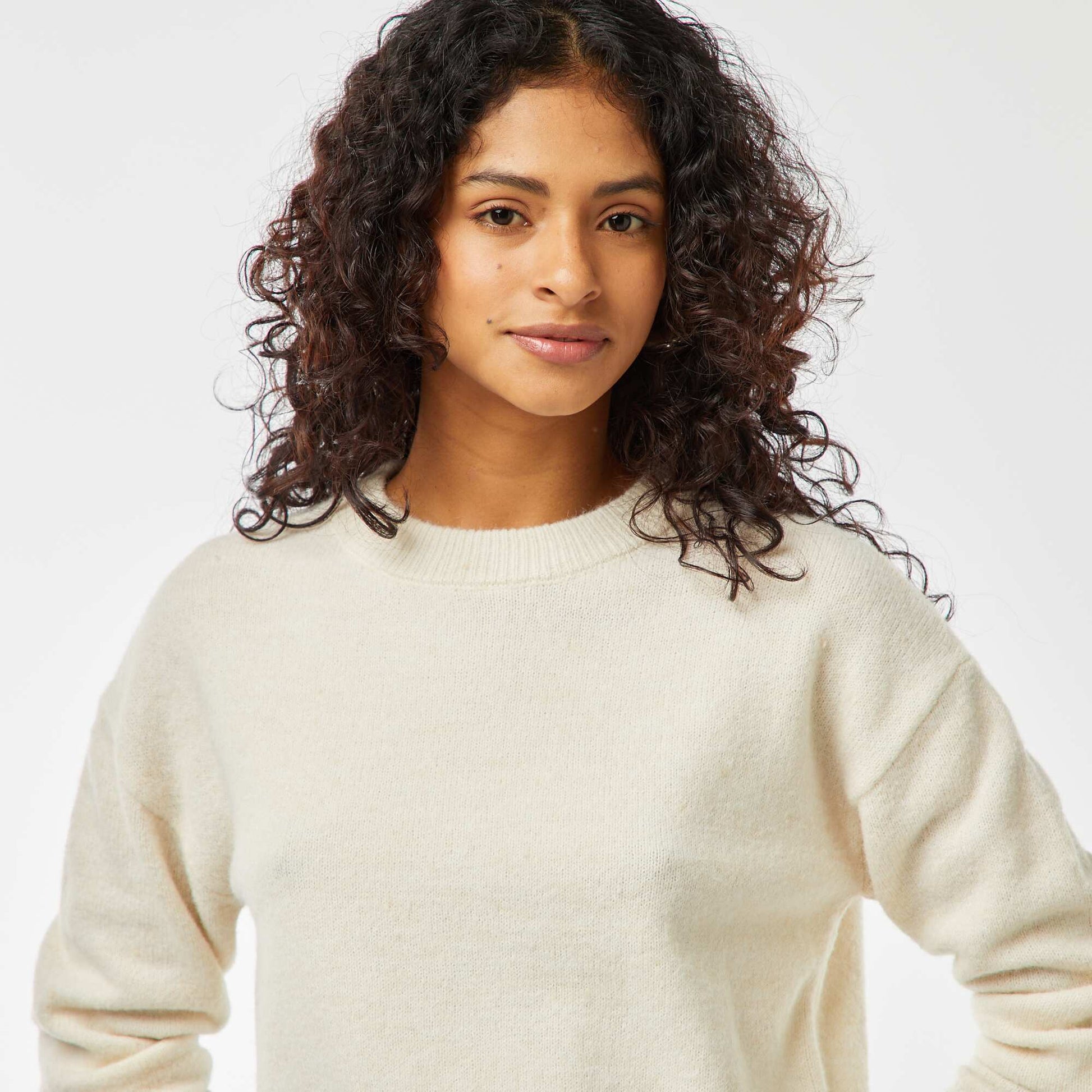 Pull crop top en maille douce BEIGE