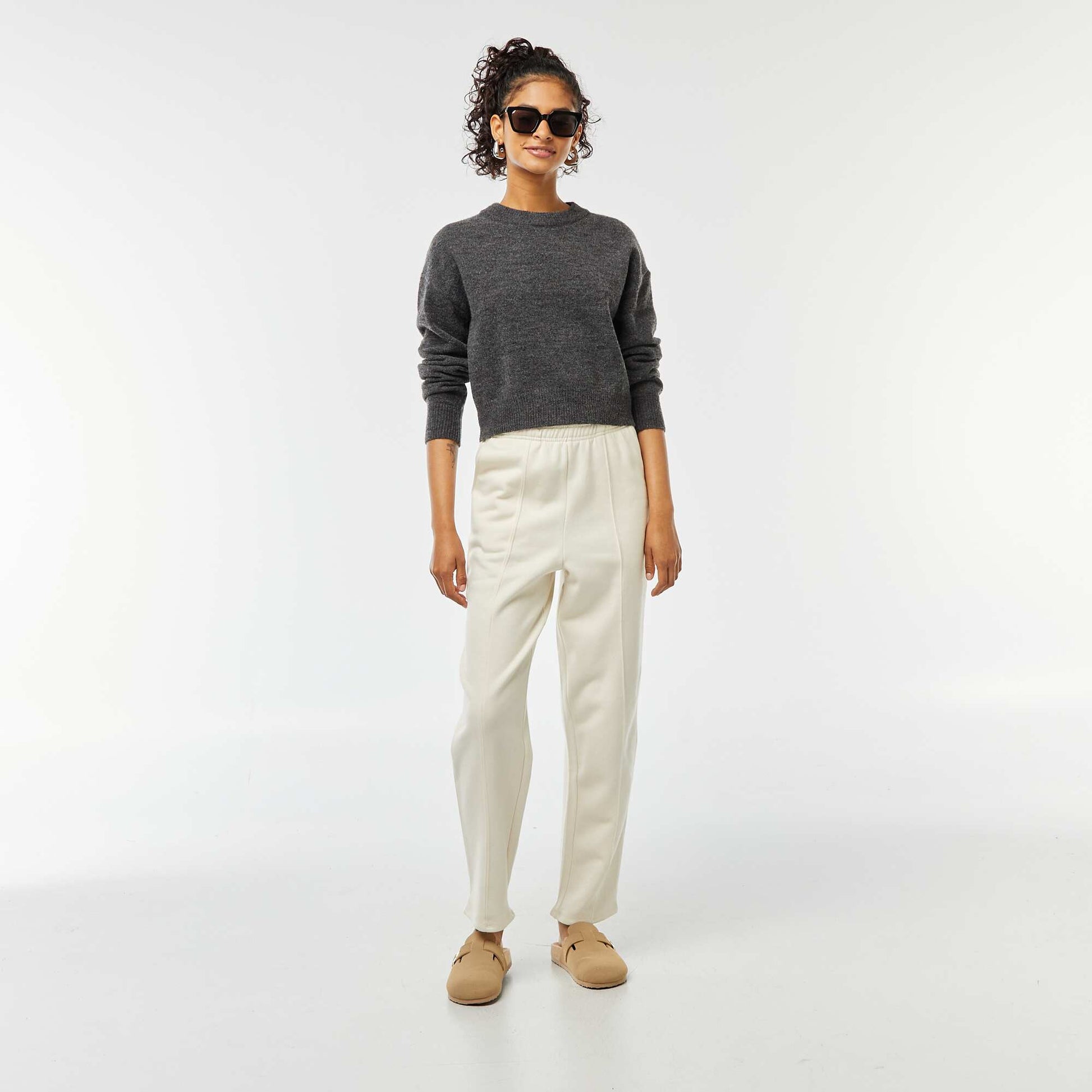 Pull crop top en maille douce GRIS FONCé