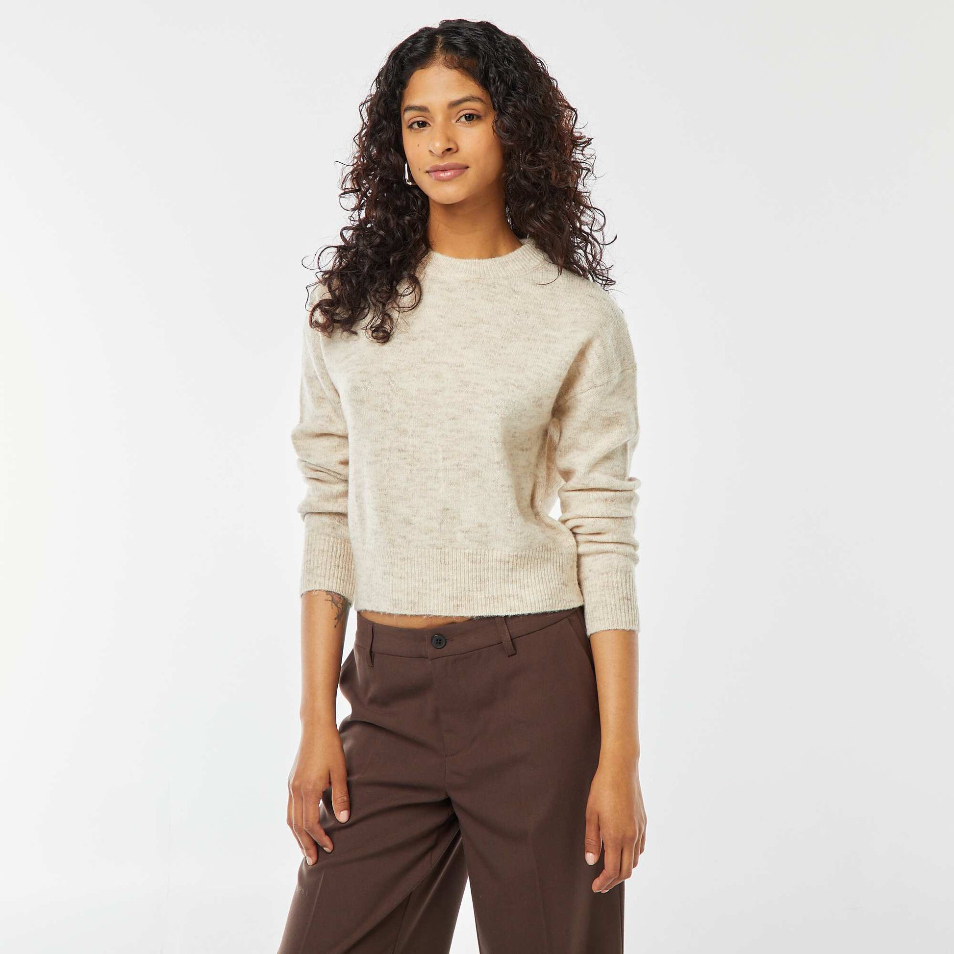 Pull crop top en maille douce BEIGE CLAIR