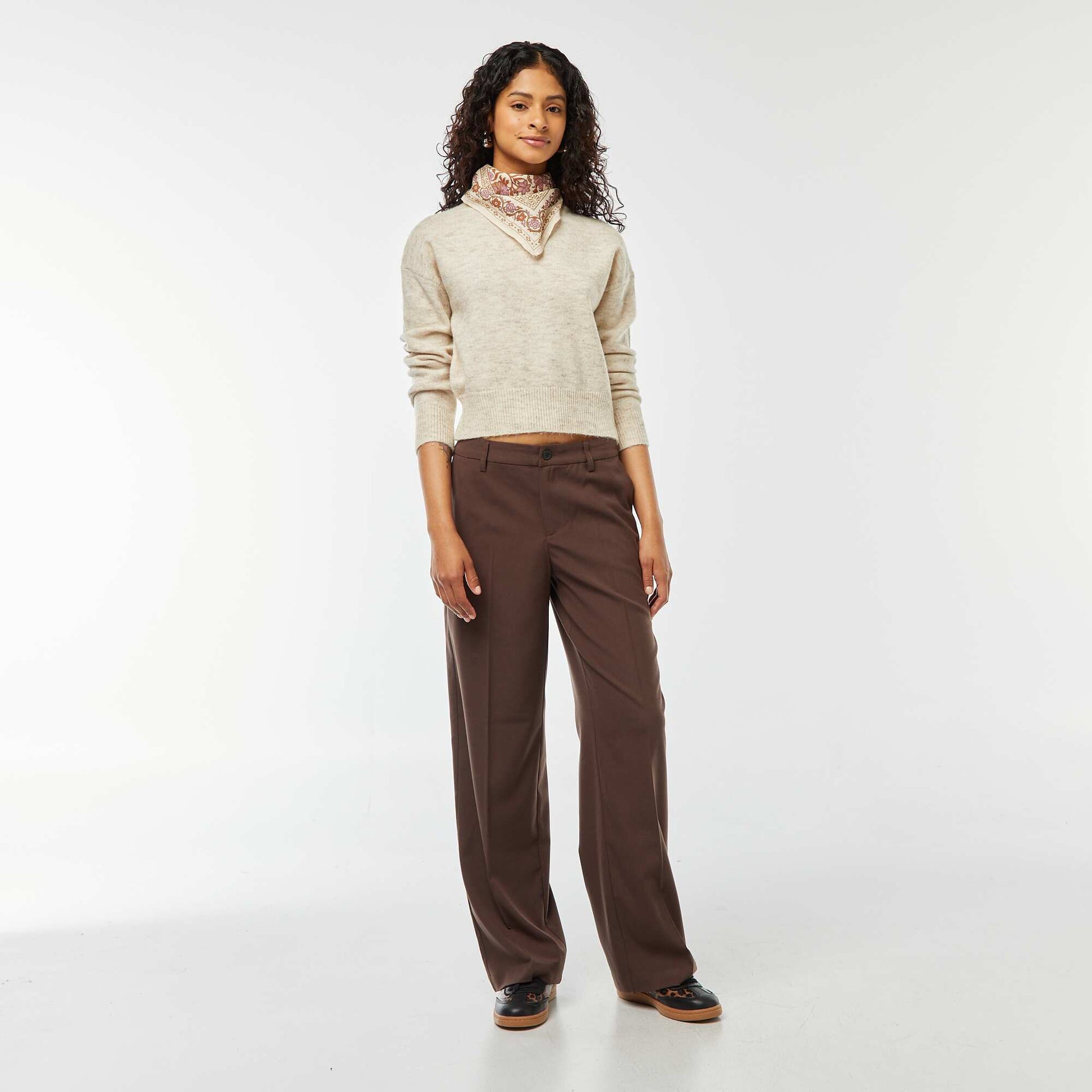 Pull crop top en maille douce BEIGE CLAIR